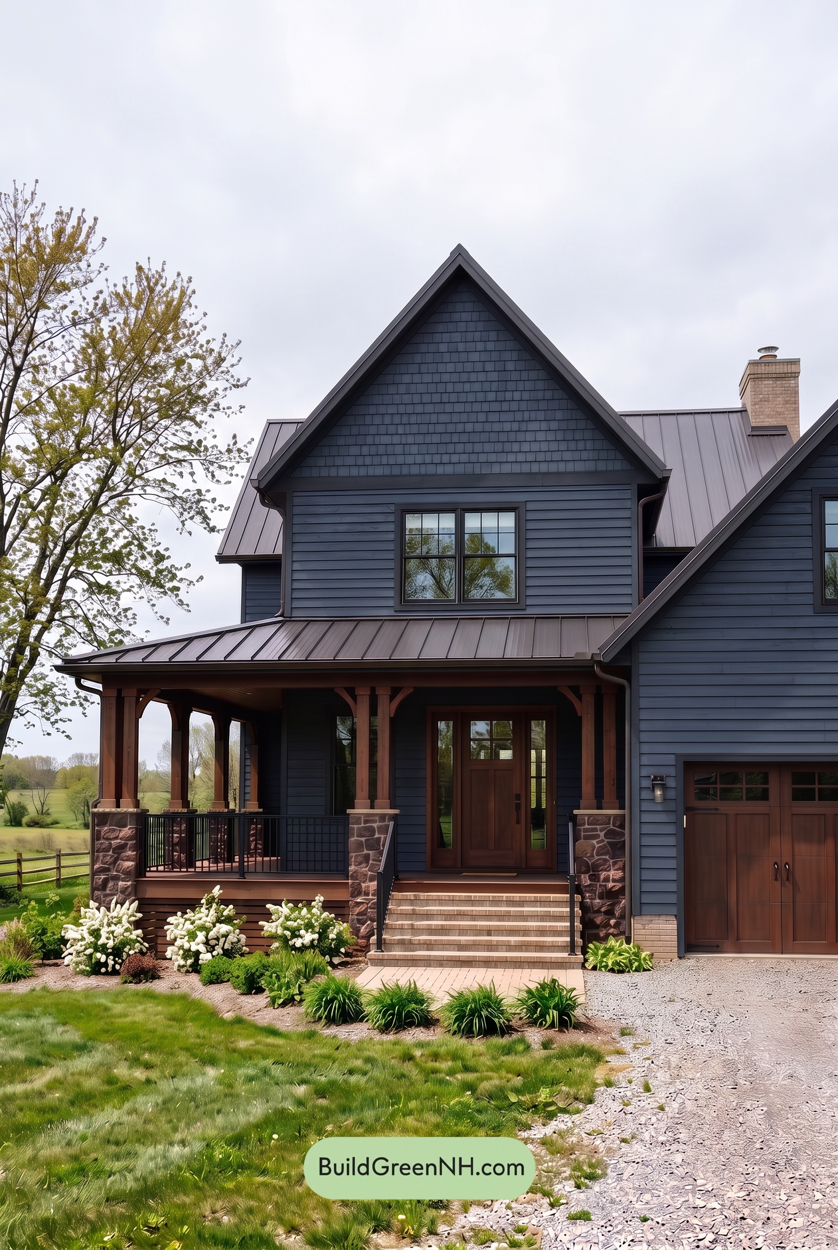 Dark Navy Blue House Exterior Color Scheme: Brownwood Blue Poise - Overcast