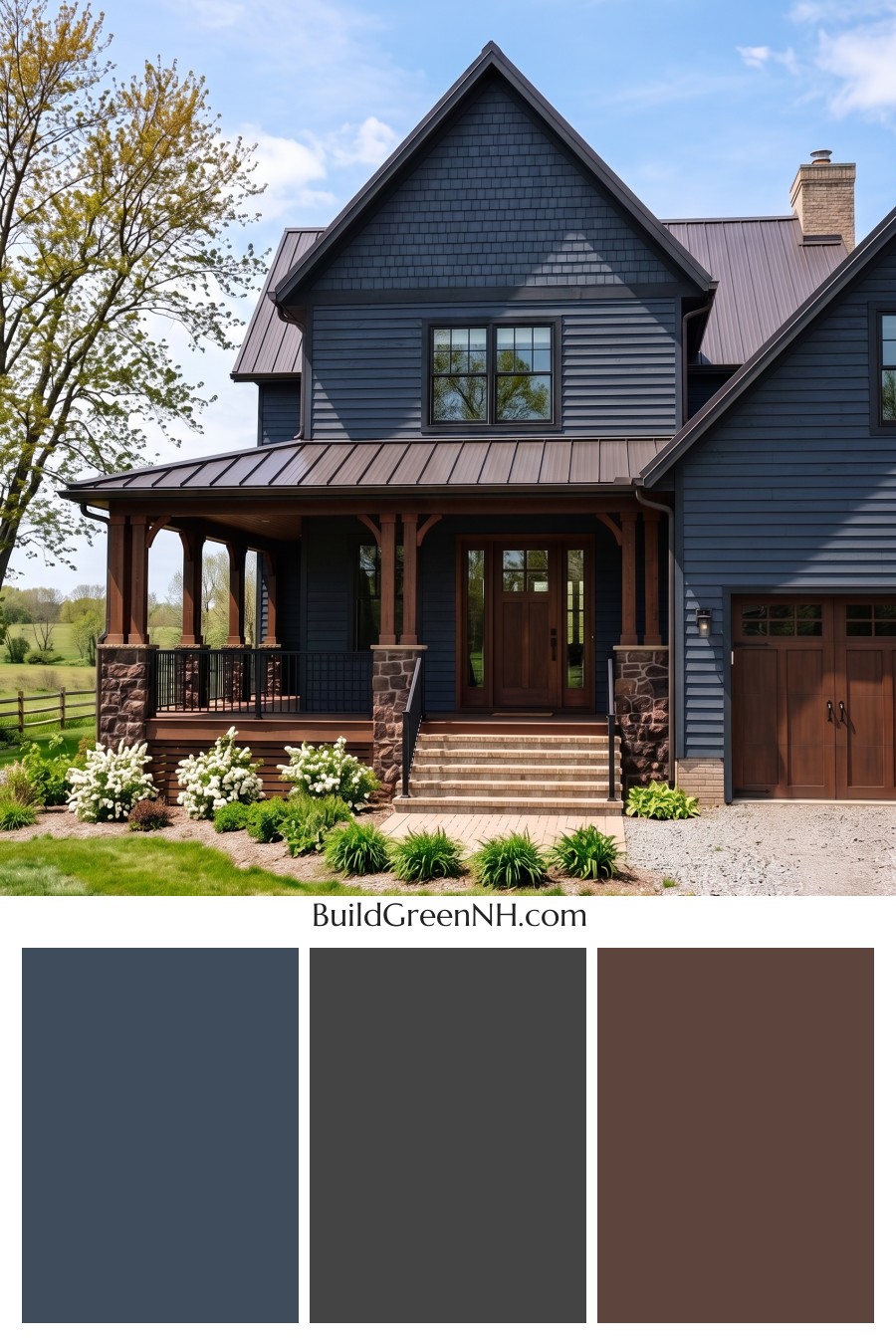 Dark Navy Blue House Exterior Color Scheme: Brownwood Blue Poise