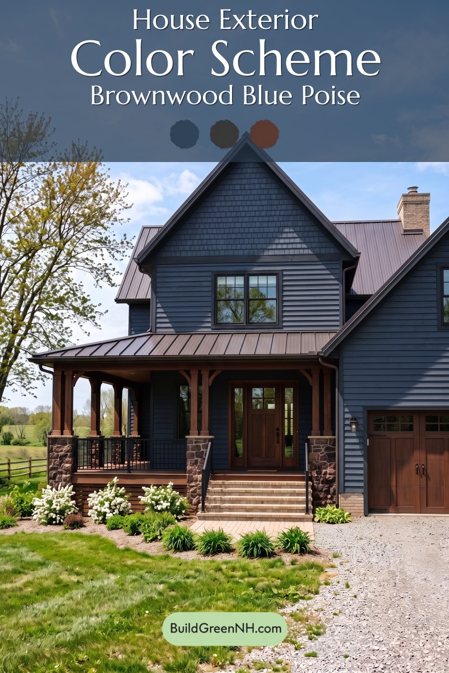 Dark Navy Blue House Exterior Color Scheme: Brownwood Blue Poise