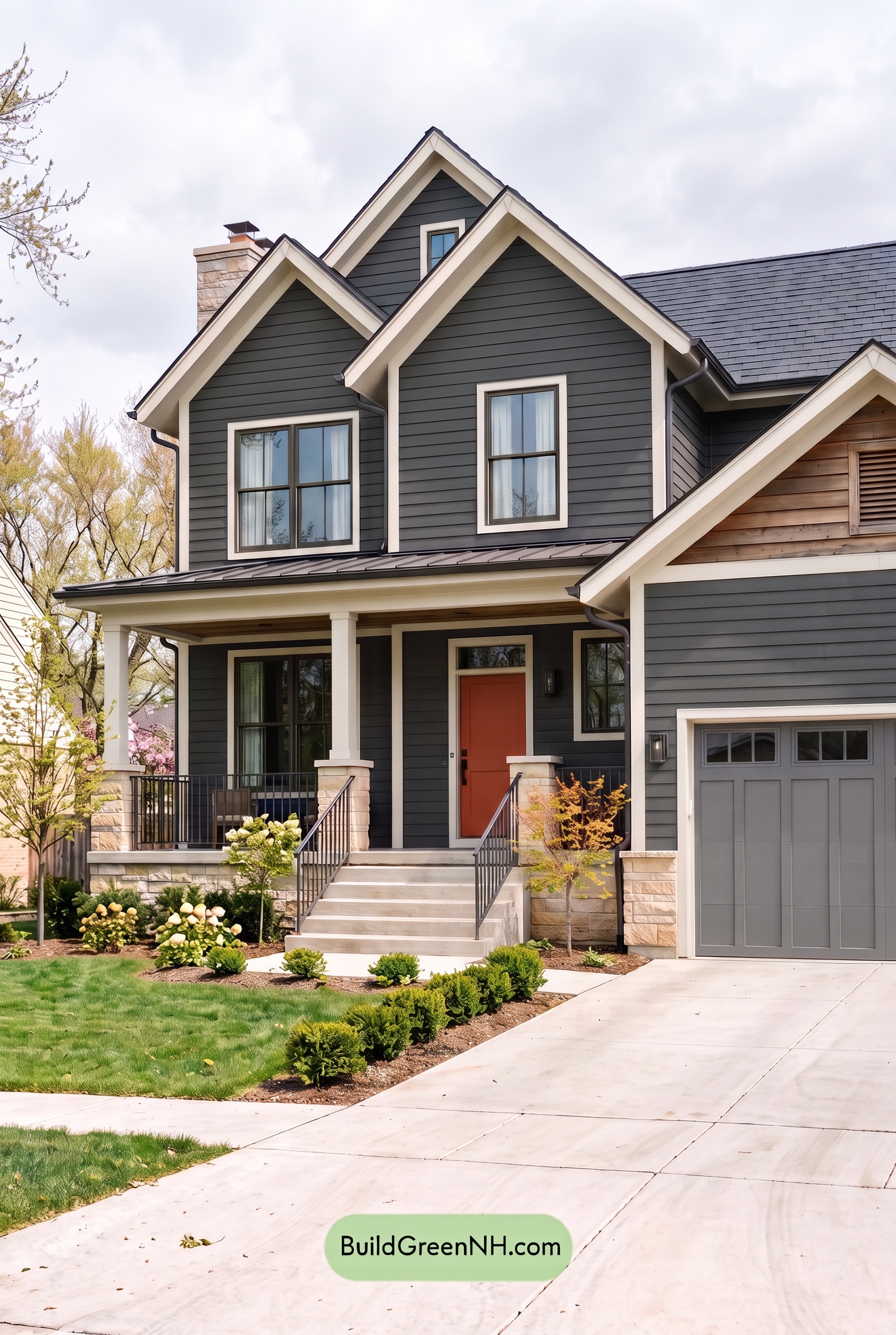 Dark Navy Blue House Exterior Color Scheme: Cinder Porchlight - Overcast