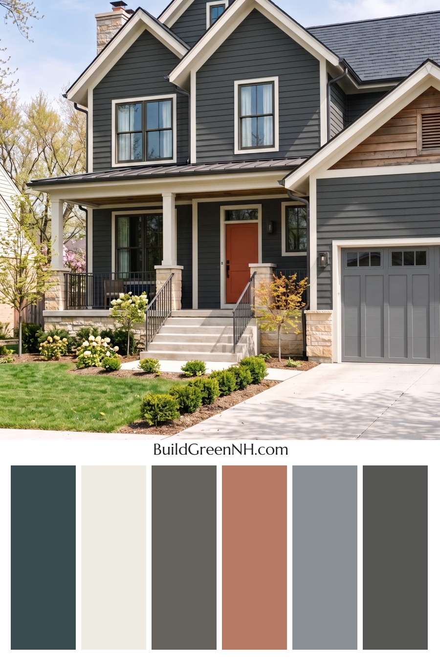 Dark Navy Blue House Exterior Color Scheme: Cinder Porchlight