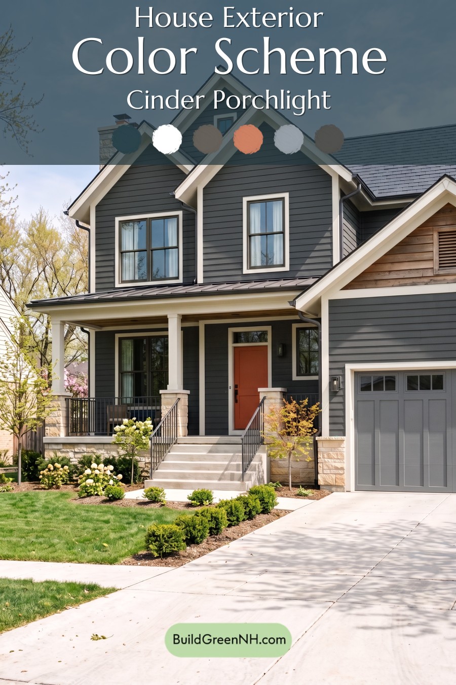 Dark Navy Blue House Exterior Color Scheme: Cinder Porchlight