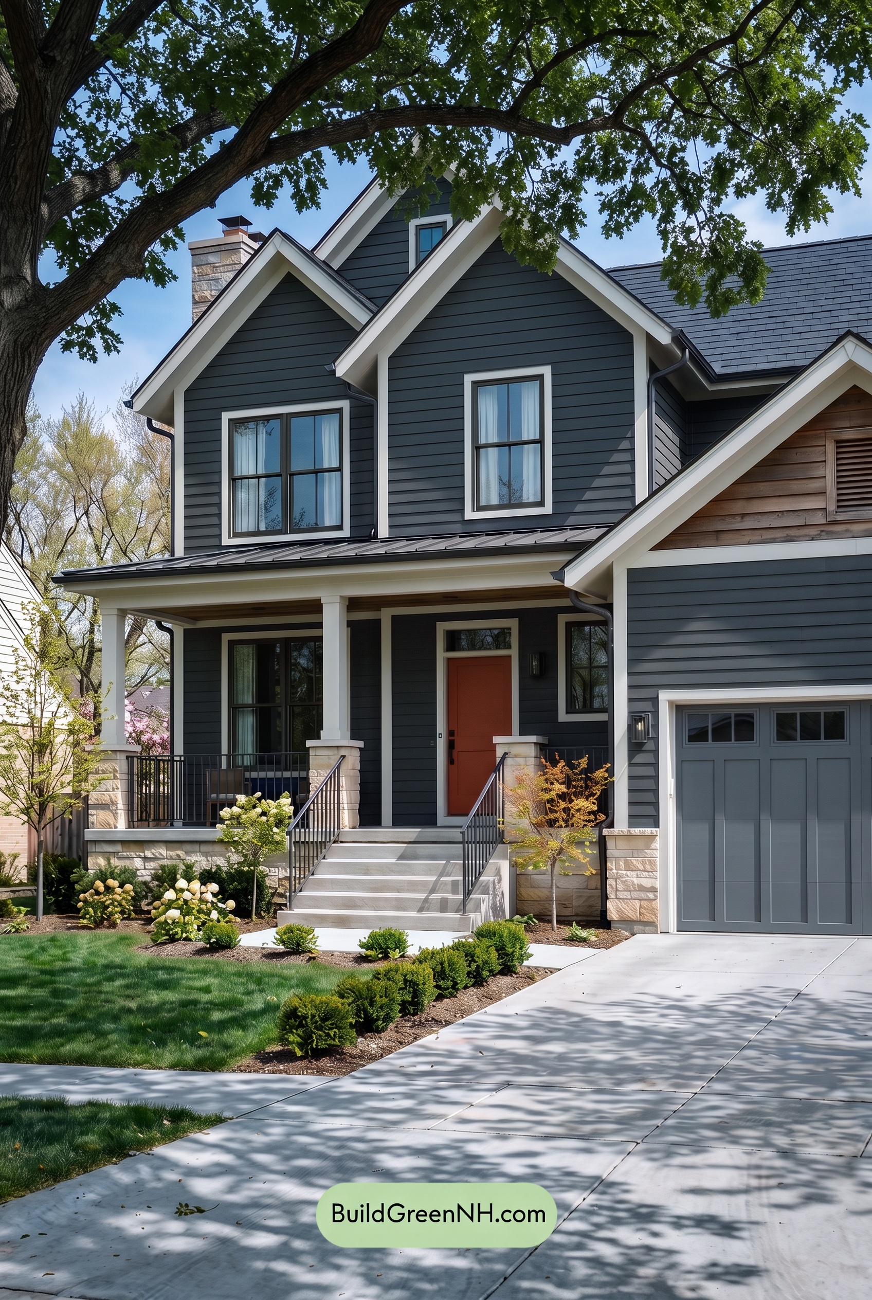 Dark Navy Blue House Exterior Color Scheme: Cinder Porchlight - Shade