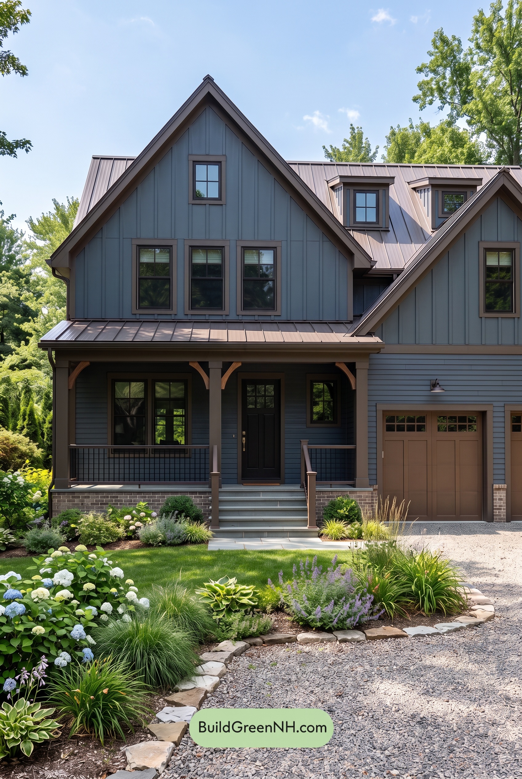 Dark Navy Blue House Exterior Color Scheme: Cocoa Gable Quiet