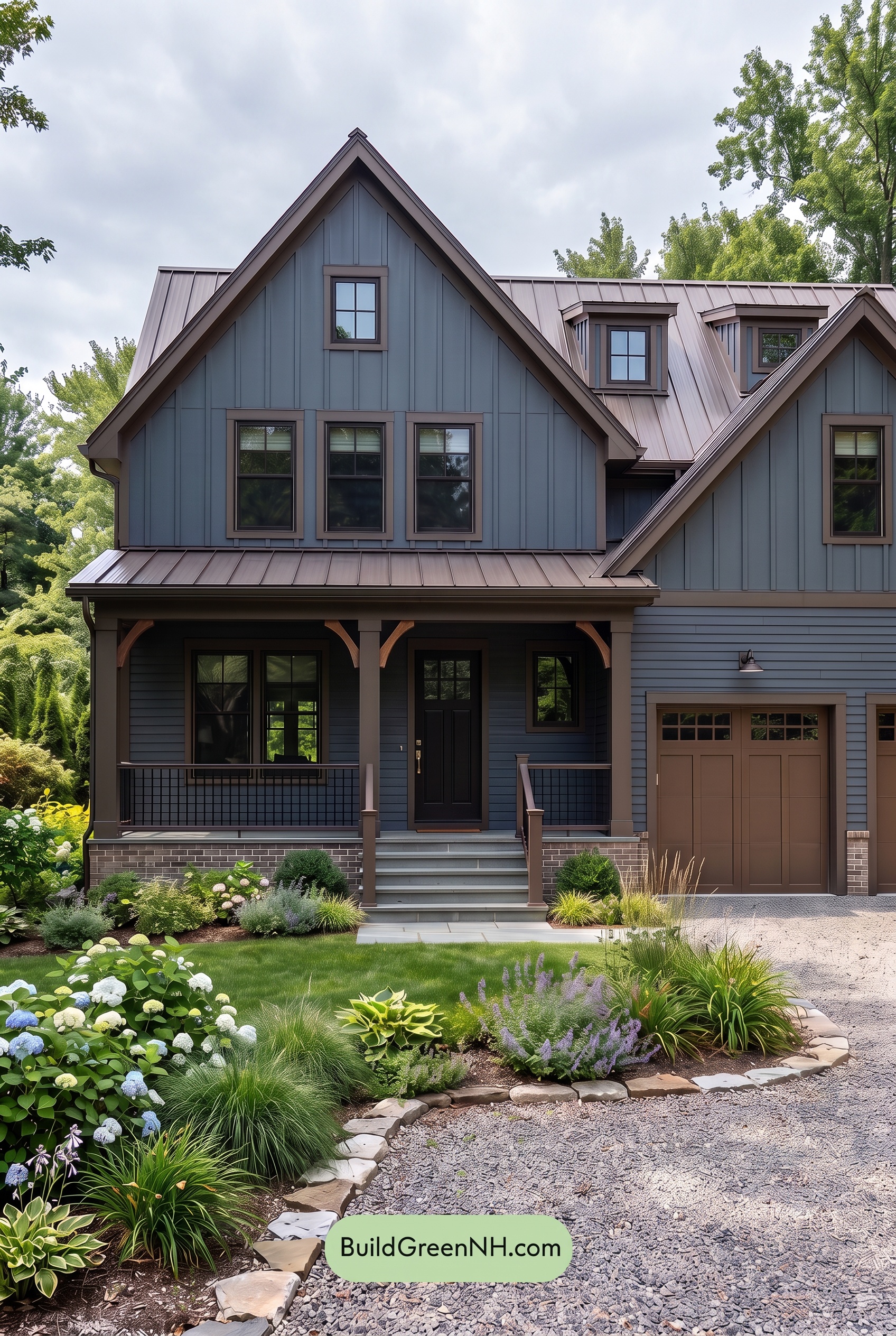 Dark Navy Blue House Exterior Color Scheme: Cocoa Gable Quiet - Overcast