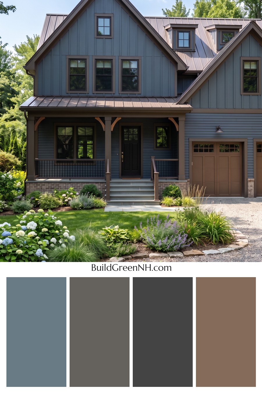 Dark Navy Blue House Exterior Color Scheme: Cocoa Gable Quiet