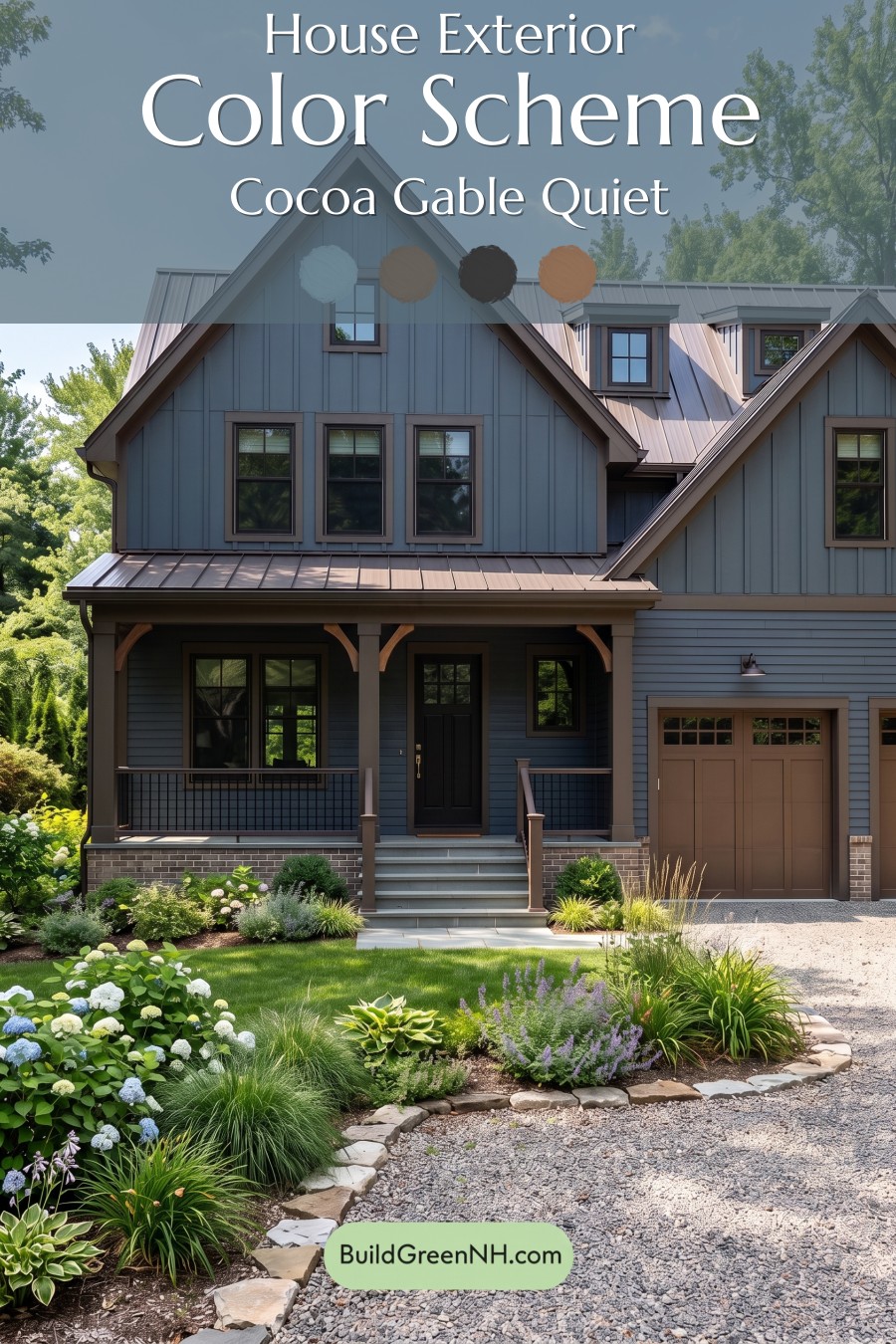 Dark Navy Blue House Exterior Color Scheme: Cocoa Gable Quiet