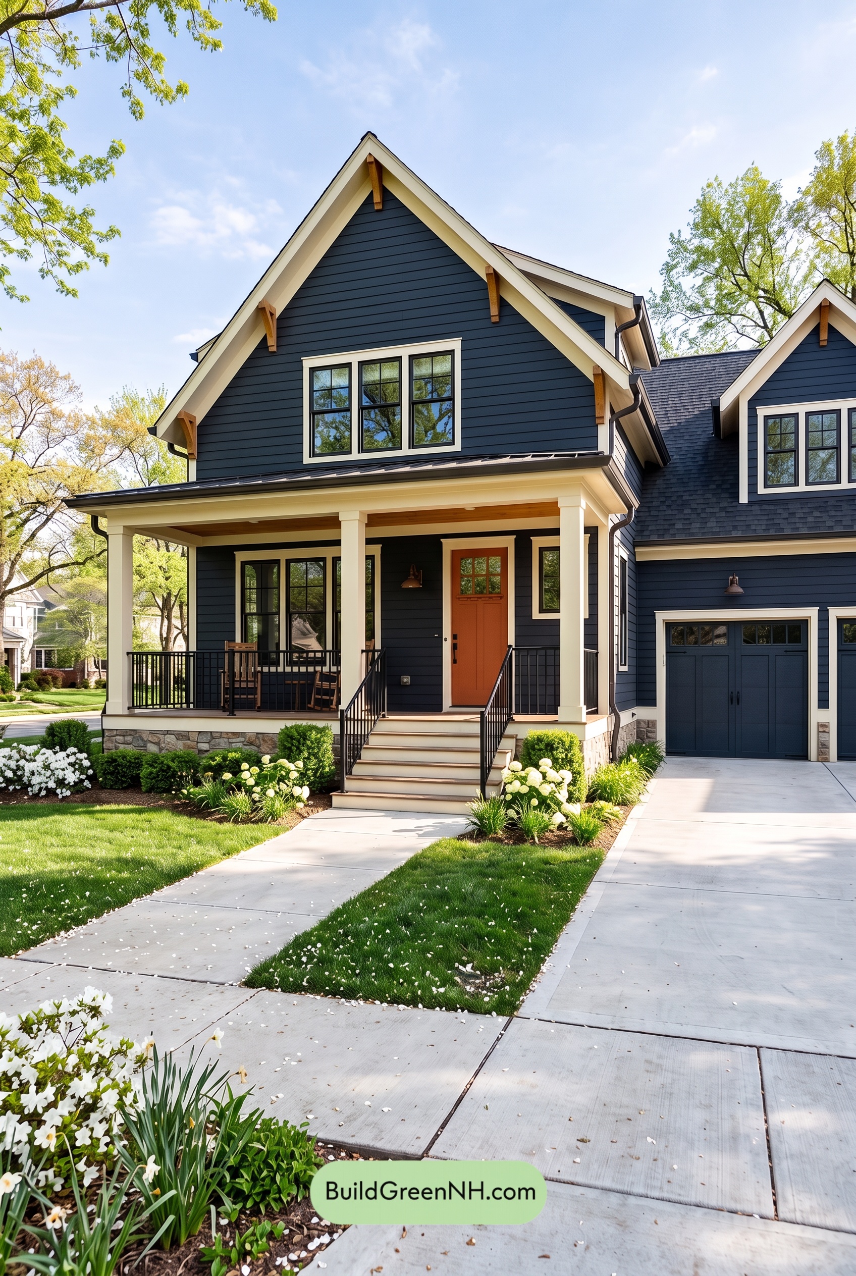 Dark Navy Blue House Exterior Color Scheme: Embercrest Welcome