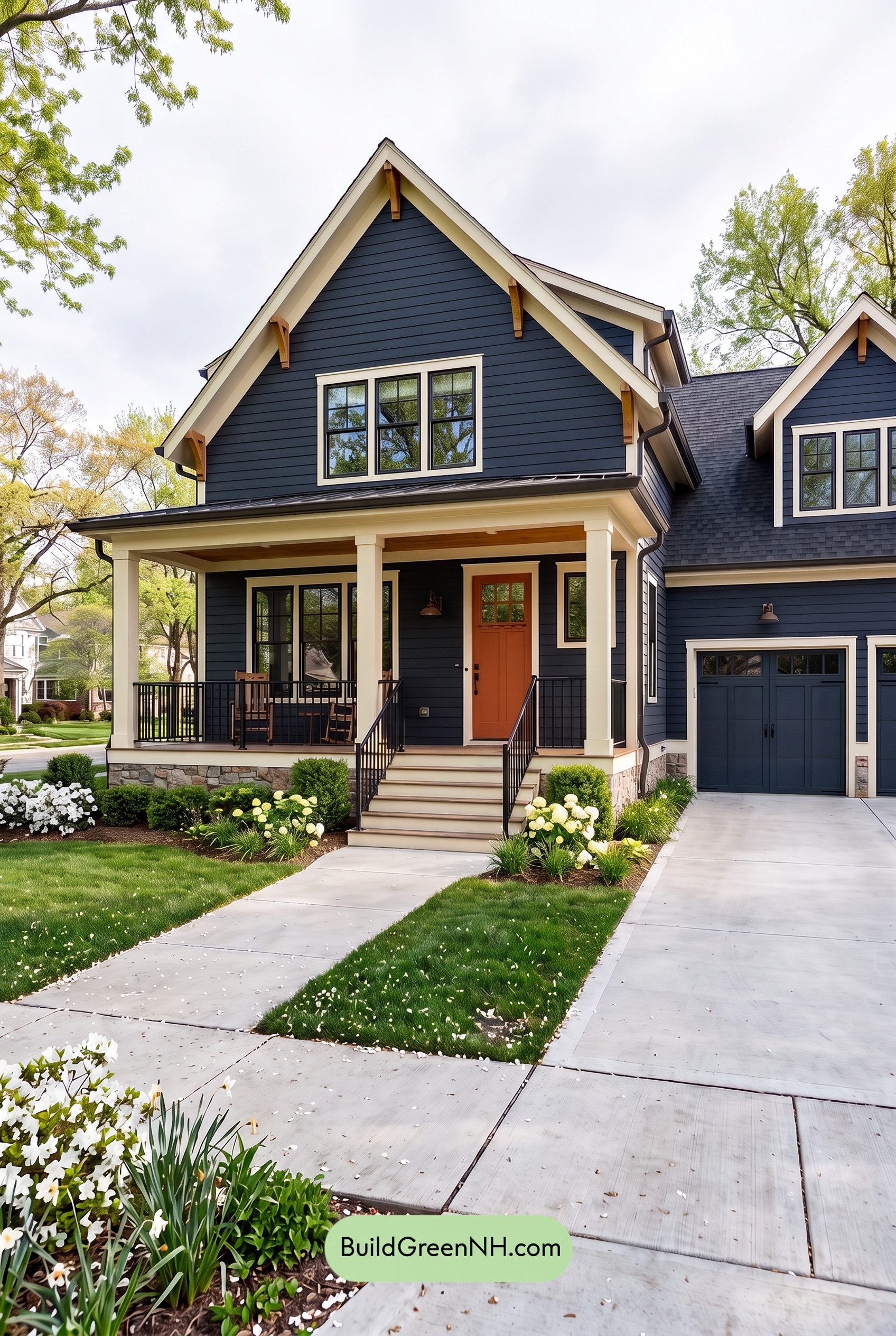 Dark Navy Blue House Exterior Color Scheme: Embercrest Welcome - Overcast