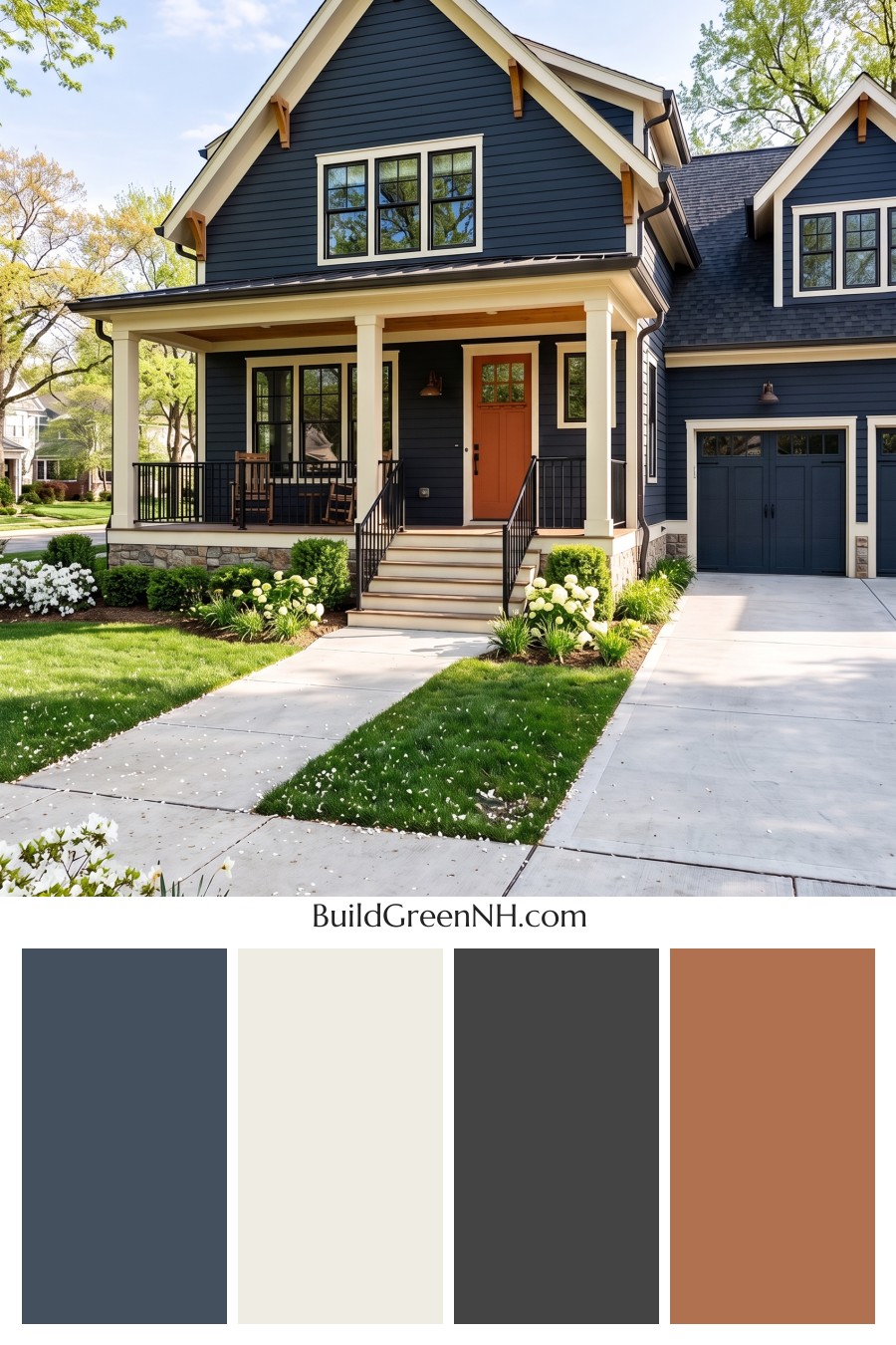 Dark Navy Blue House Exterior Color Scheme: Embercrest Welcome