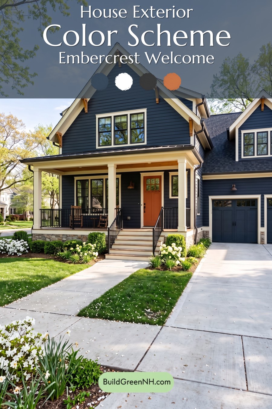Dark Navy Blue House Exterior Color Scheme: Embercrest Welcome