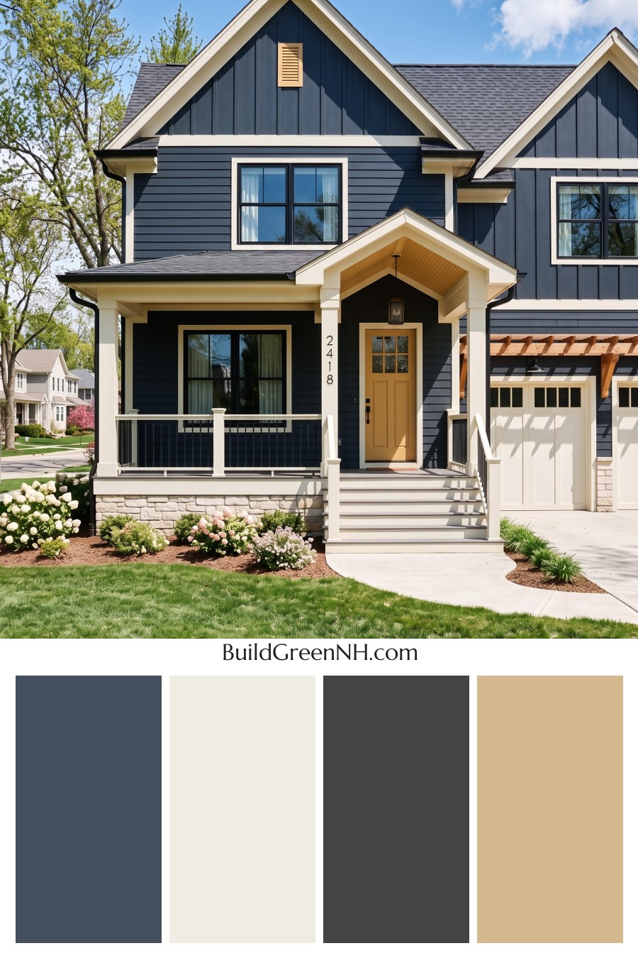 Dark Navy Blue House Exterior Color Scheme: Golden Threshold