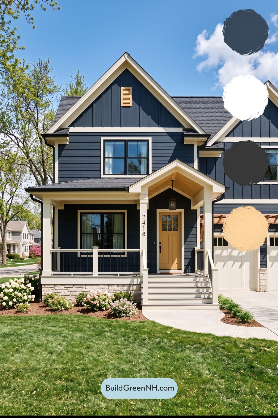 Dark Navy Blue House Exterior Color Scheme: Golden Threshold