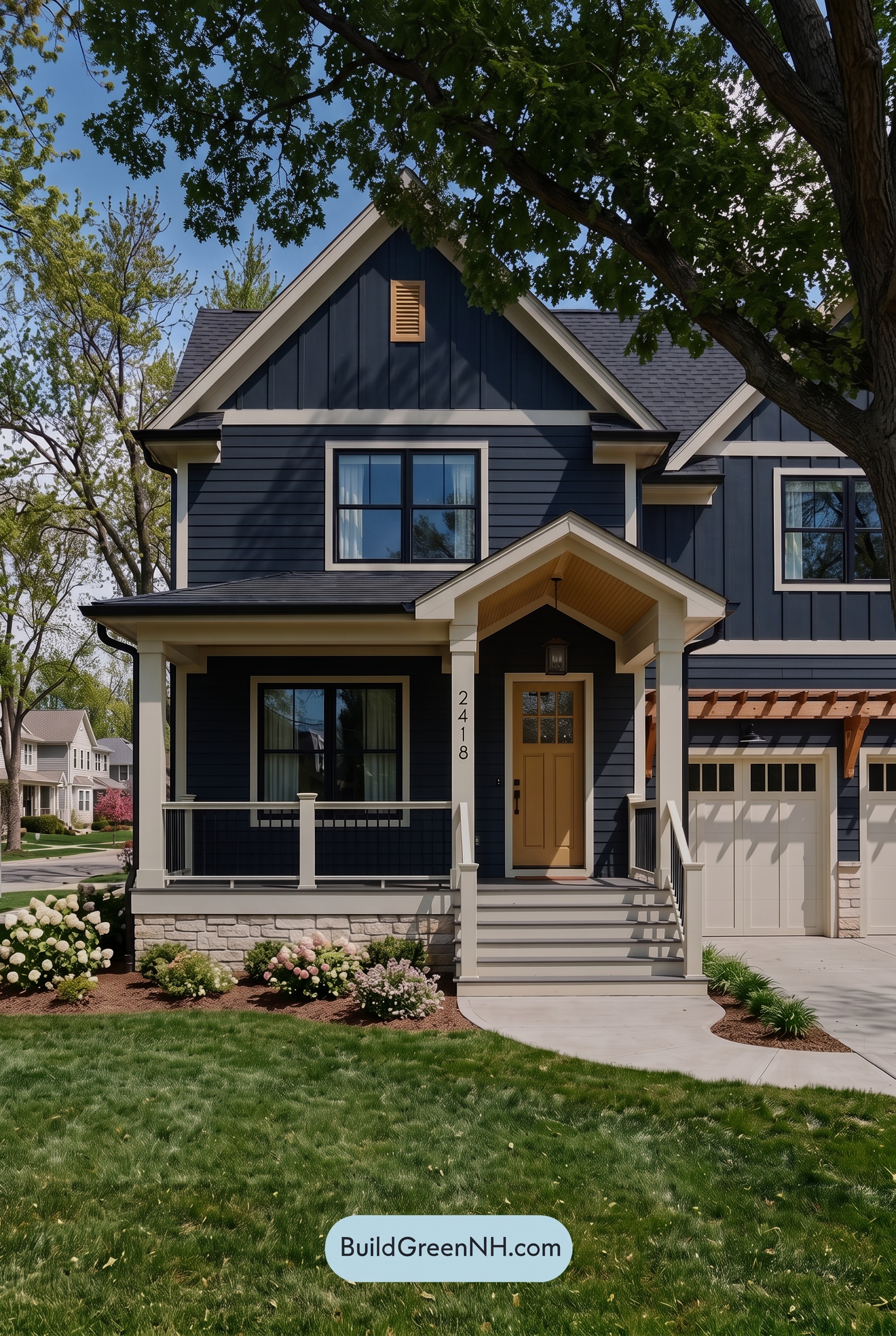 Dark Navy Blue House Exterior Color Scheme: Golden Threshold - Shade