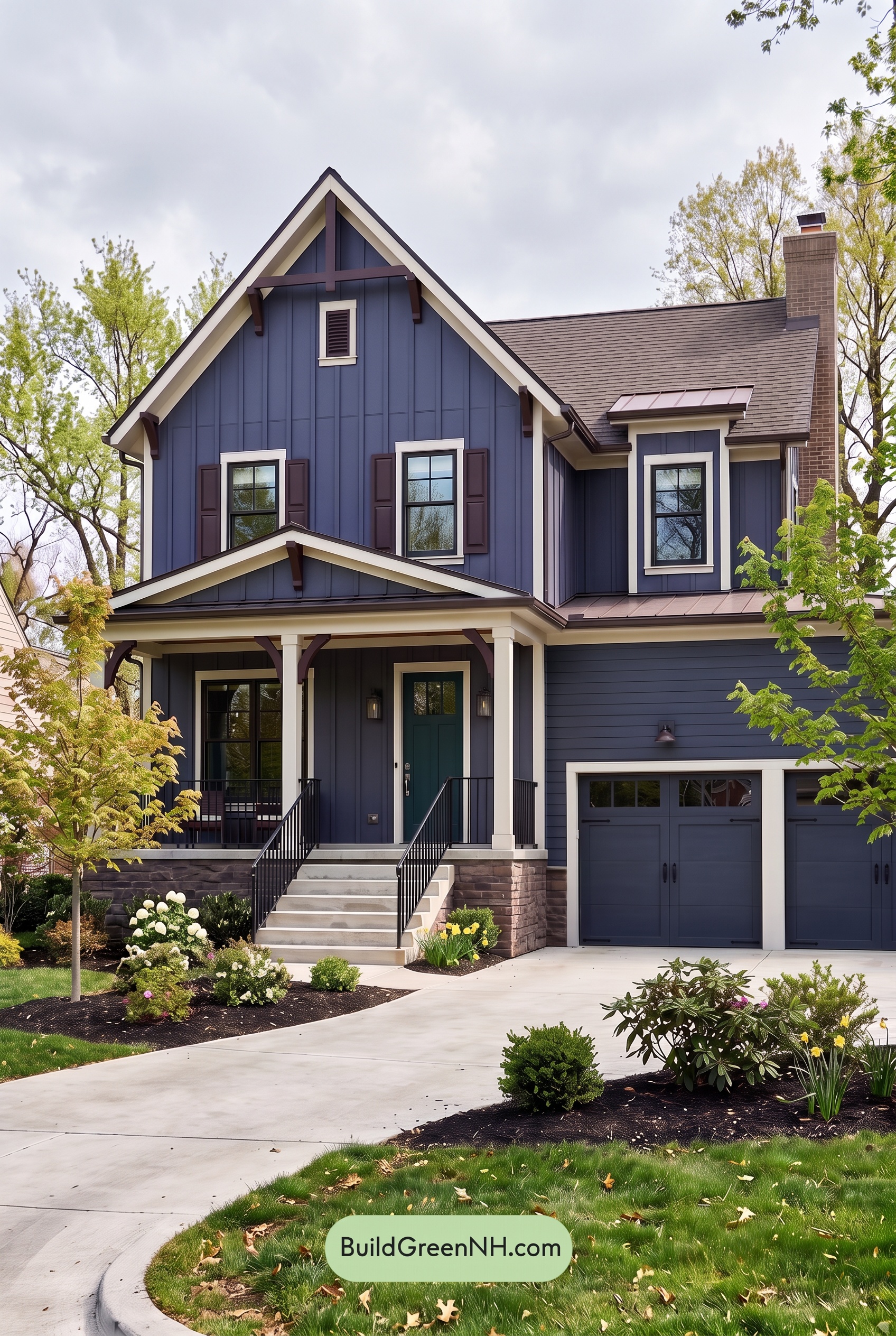 Dark Navy Blue House Exterior Color Scheme: Indigo Hearth - Overcast
