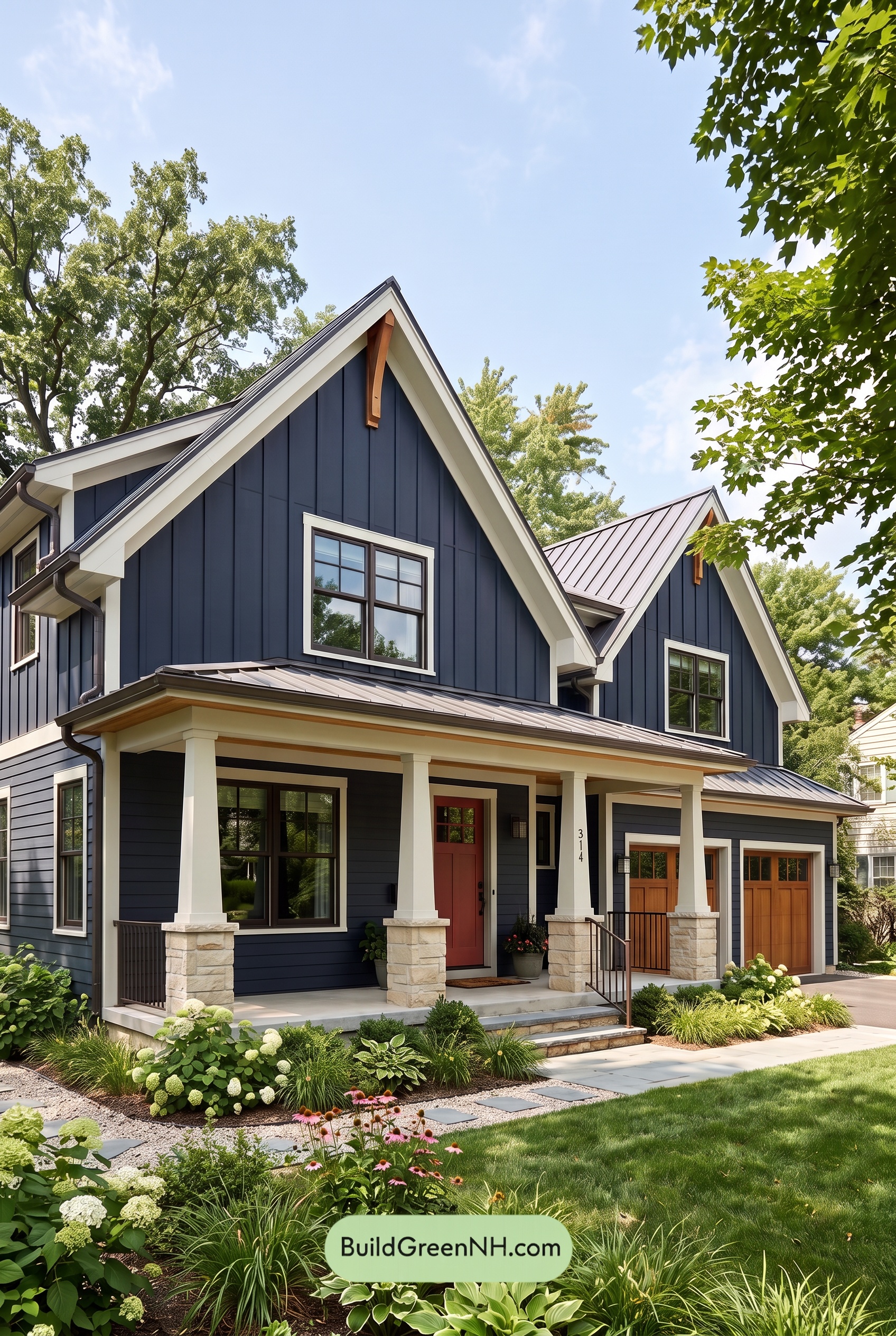 Dark Navy Blue House Exterior Color Scheme: Inkwell Navy Sagewood