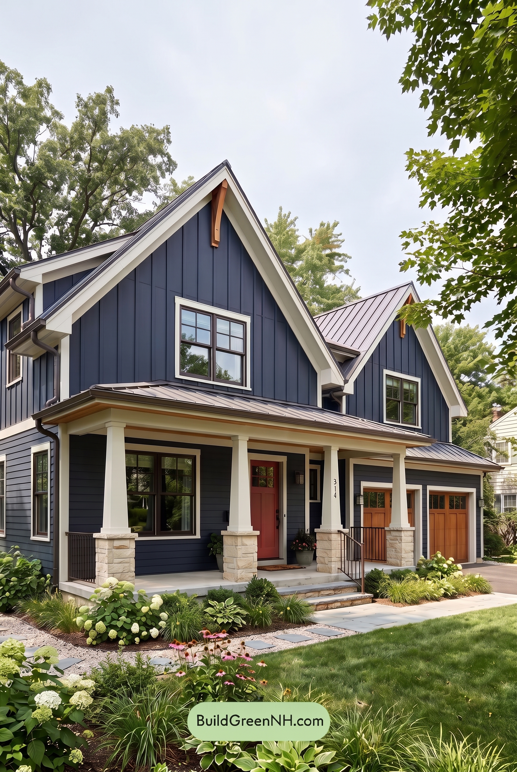 Dark Navy Blue House Exterior Color Scheme: Inkwell Navy Sagewood - Overcast