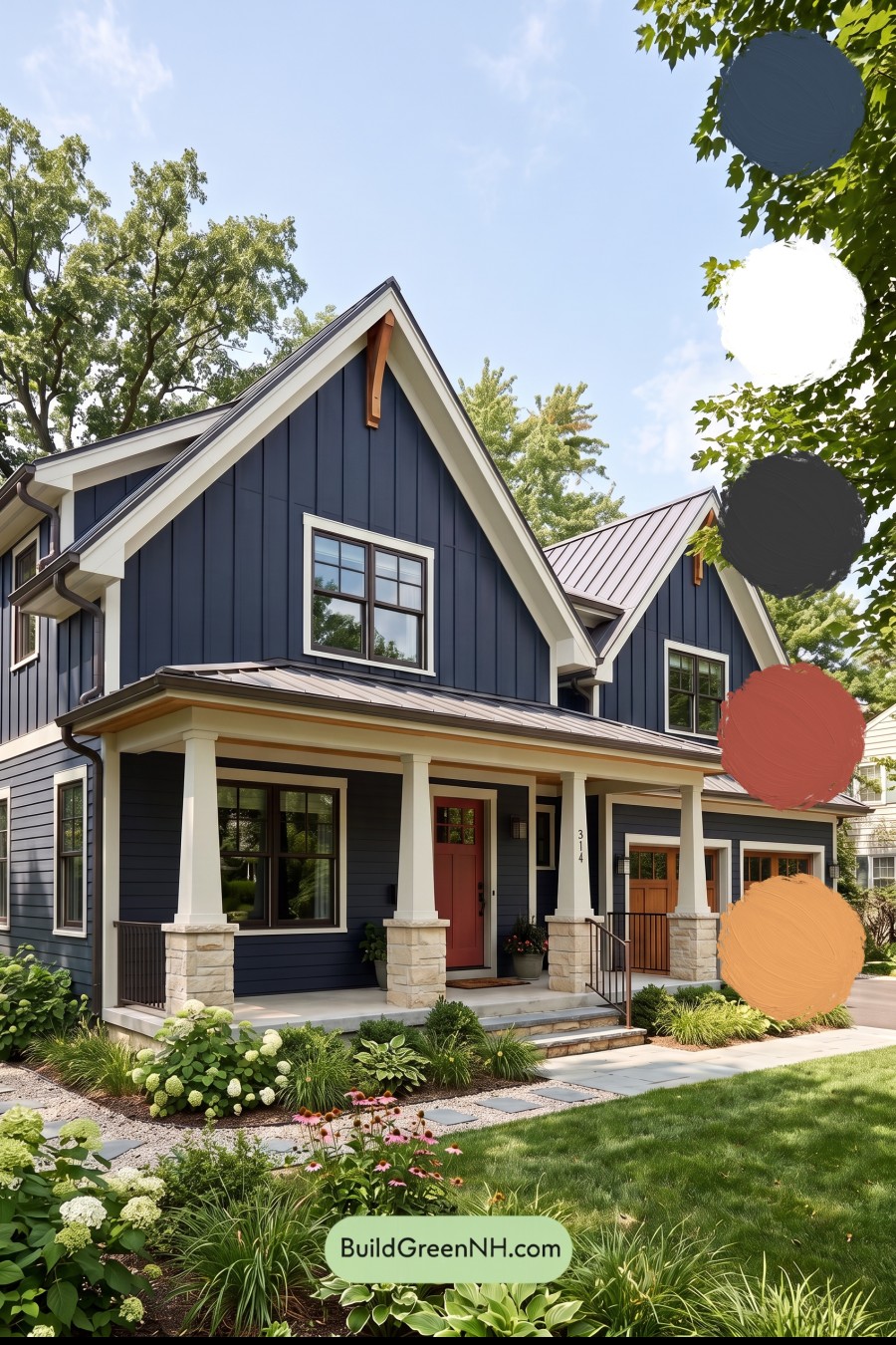 Dark Navy Blue House Exterior Color Scheme: Inkwell Navy Sagewood