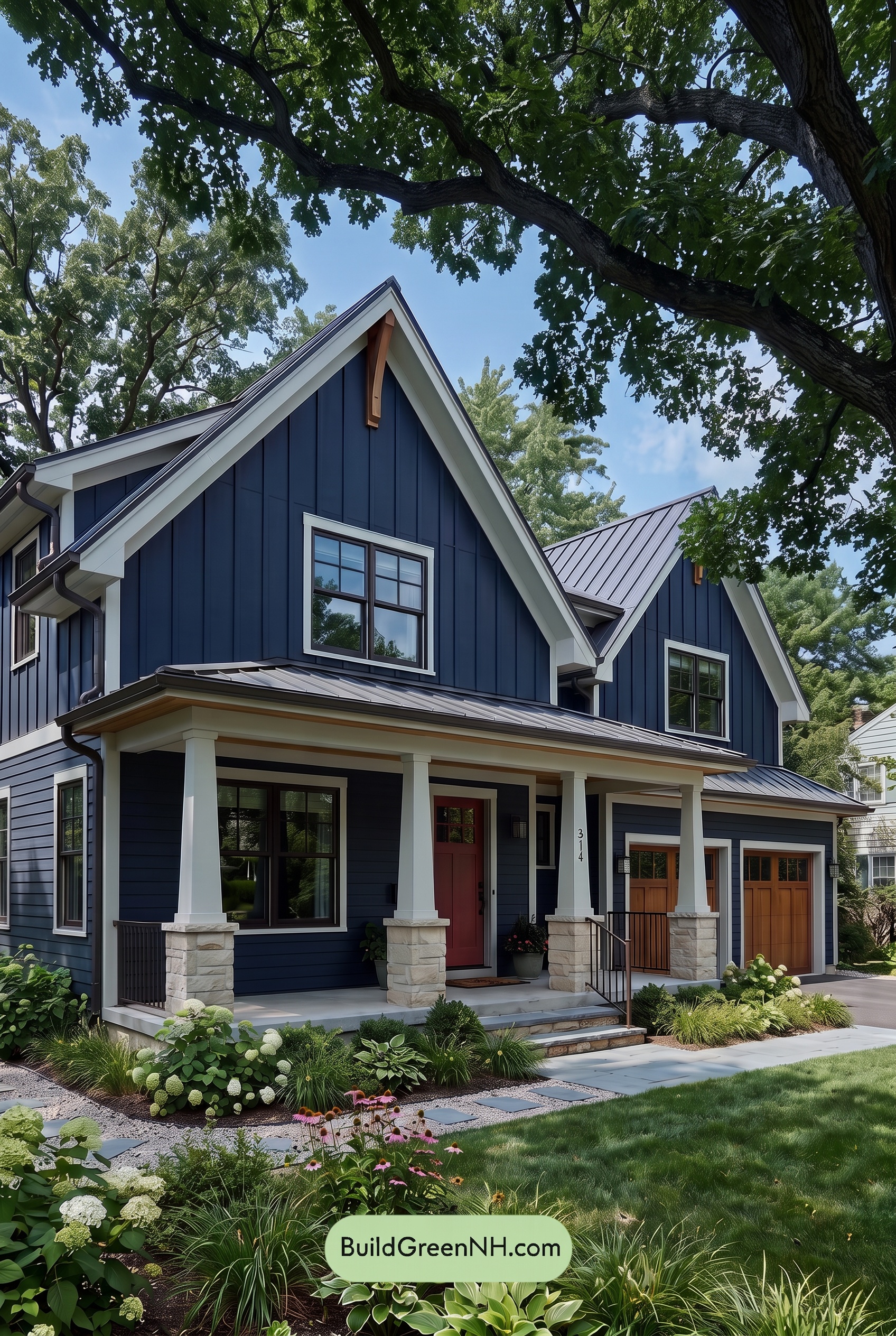 Dark Navy Blue House Exterior Color Scheme: Inkwell Navy Sagewood - Shade