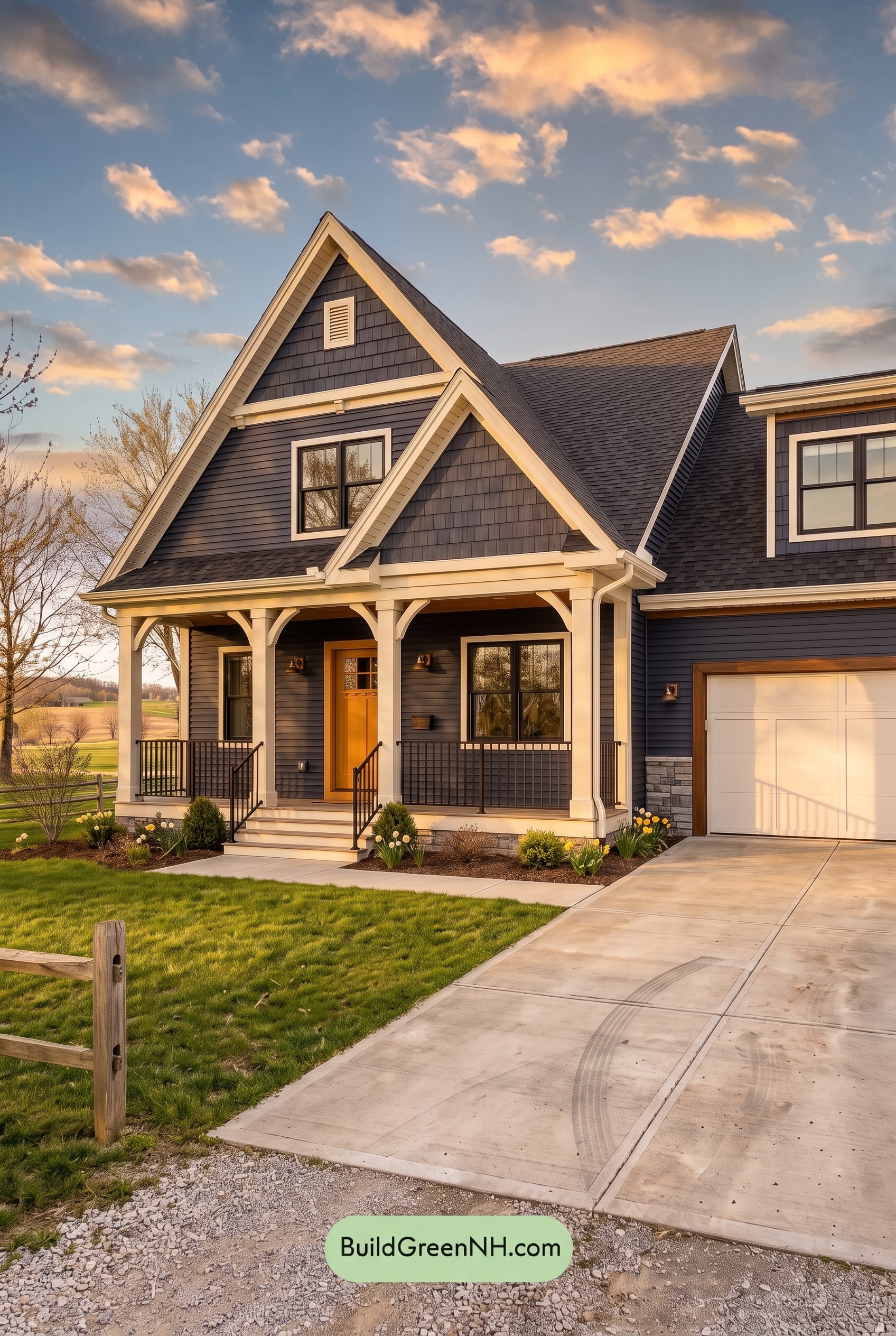 Dark Navy Blue House Exterior Color Scheme: Marigold Doorway - Golden Hour