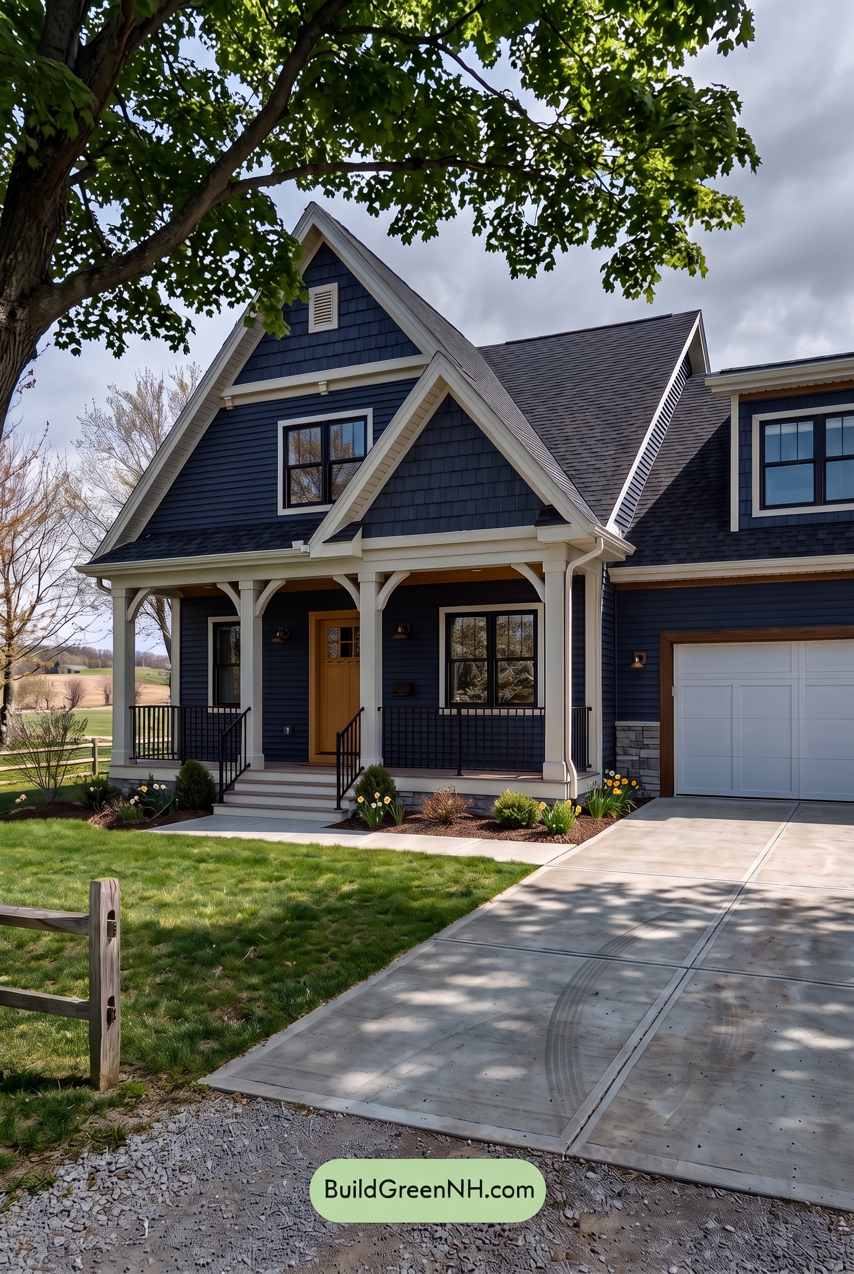 Dark Navy Blue House Exterior Color Scheme: Marigold Doorway - Shade