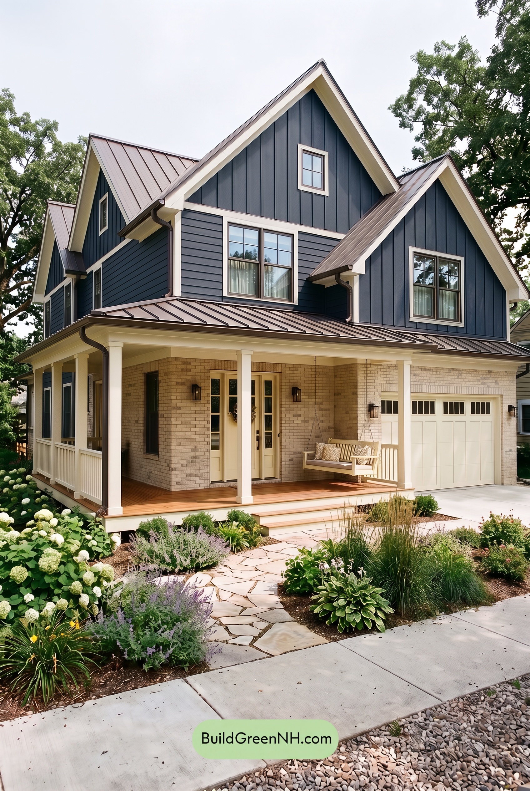 Dark Navy Blue House Exterior Color Scheme: Meadowlight Welcome - Overcast