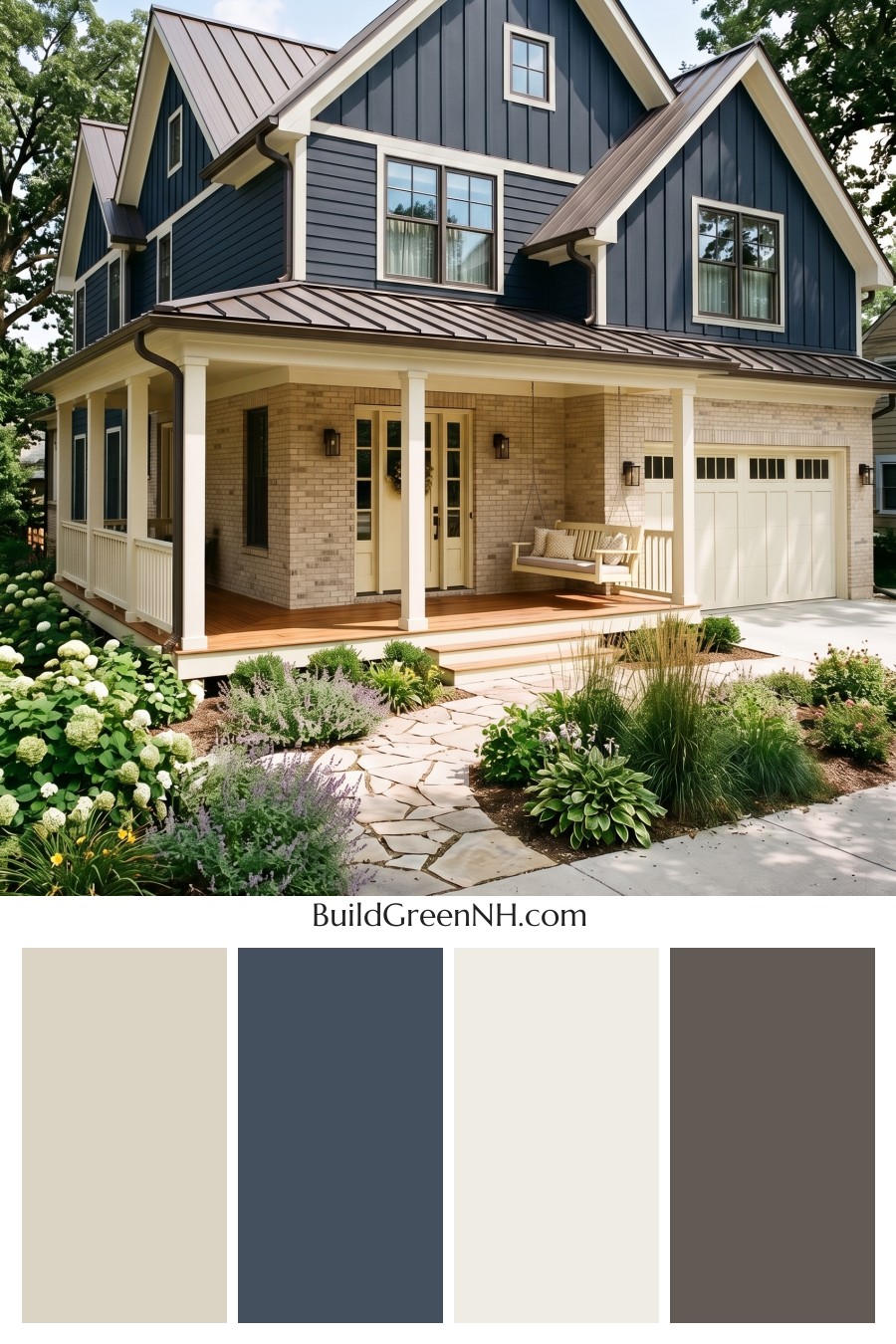 Dark Navy Blue House Exterior Color Scheme: Meadowlight Welcome