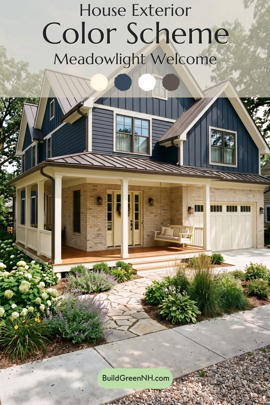 Dark Navy Blue House Exterior Color Scheme: Meadowlight Welcome