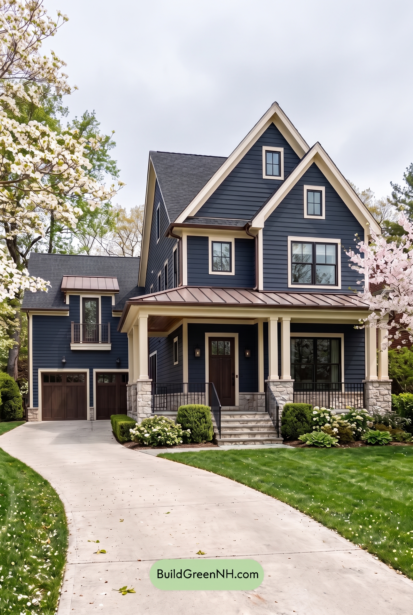 Dark Navy Blue House Exterior Color Scheme: Midnight Navy Copperline - Overcast