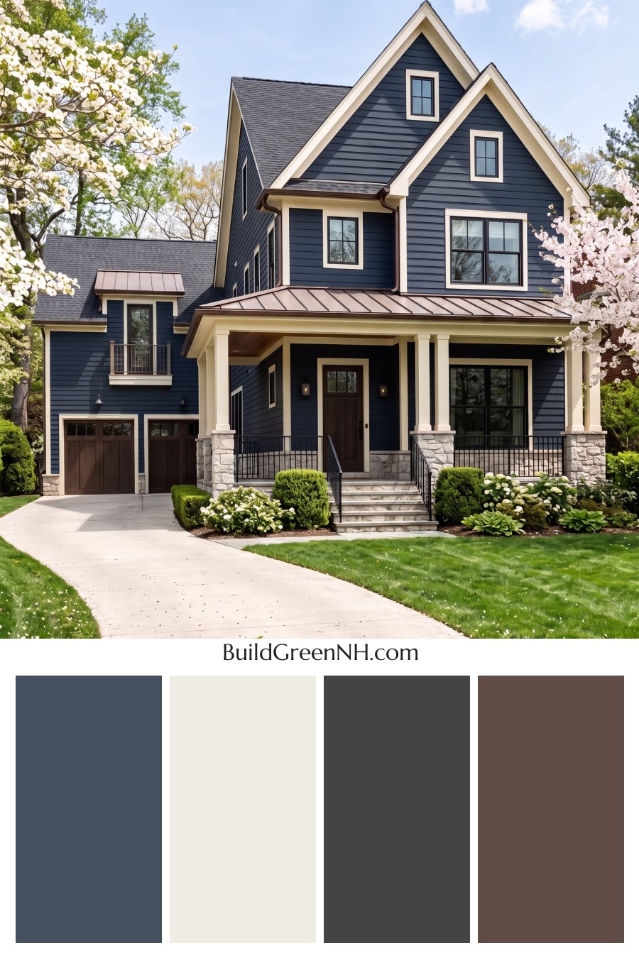 Dark Navy Blue House Exterior Color Scheme: Midnight Navy Copperline