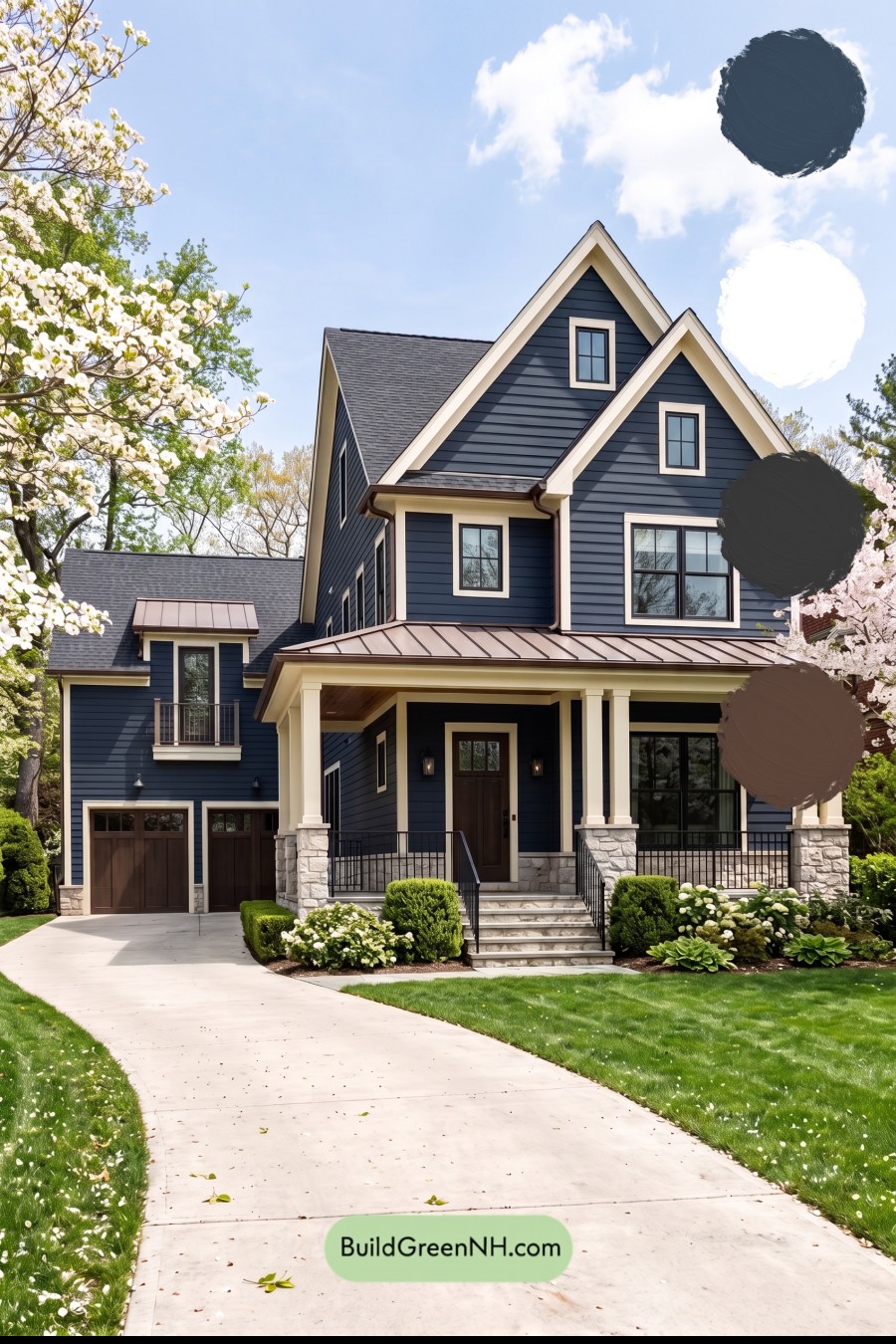 Dark Navy Blue House Exterior Color Scheme: Midnight Navy Copperline