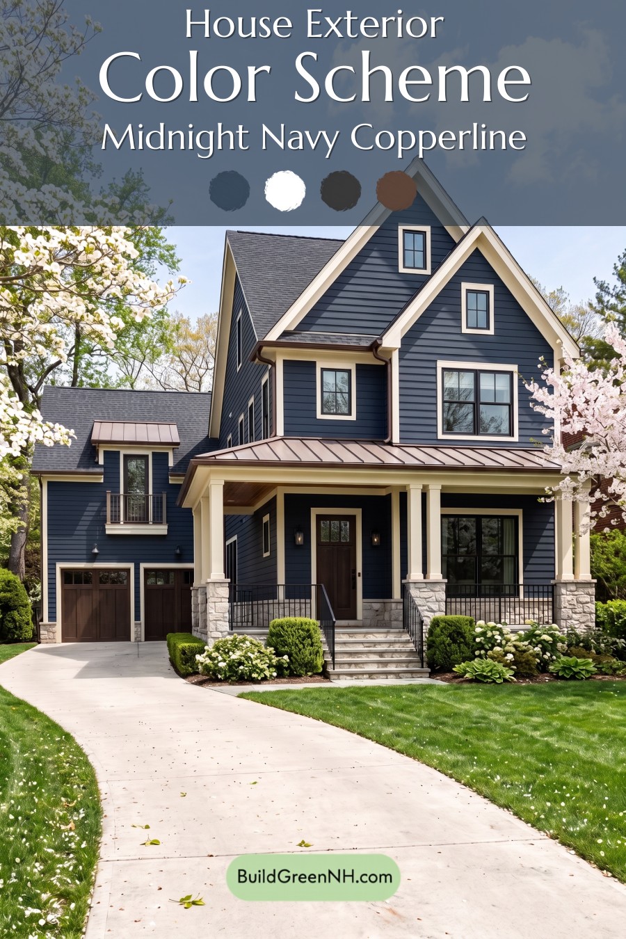 Dark Navy Blue House Exterior Color Scheme: Midnight Navy Copperline
