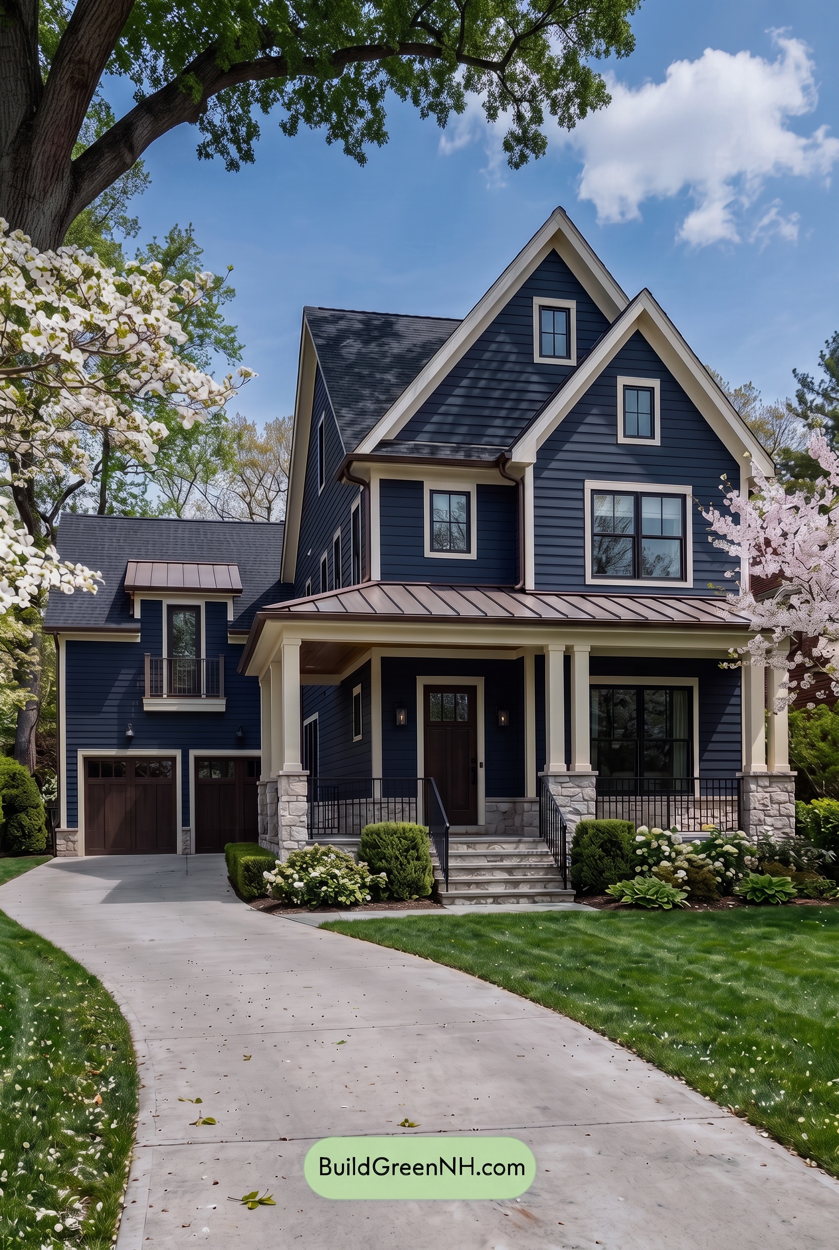 Dark Navy Blue House Exterior Color Scheme: Midnight Navy Copperline - Shade