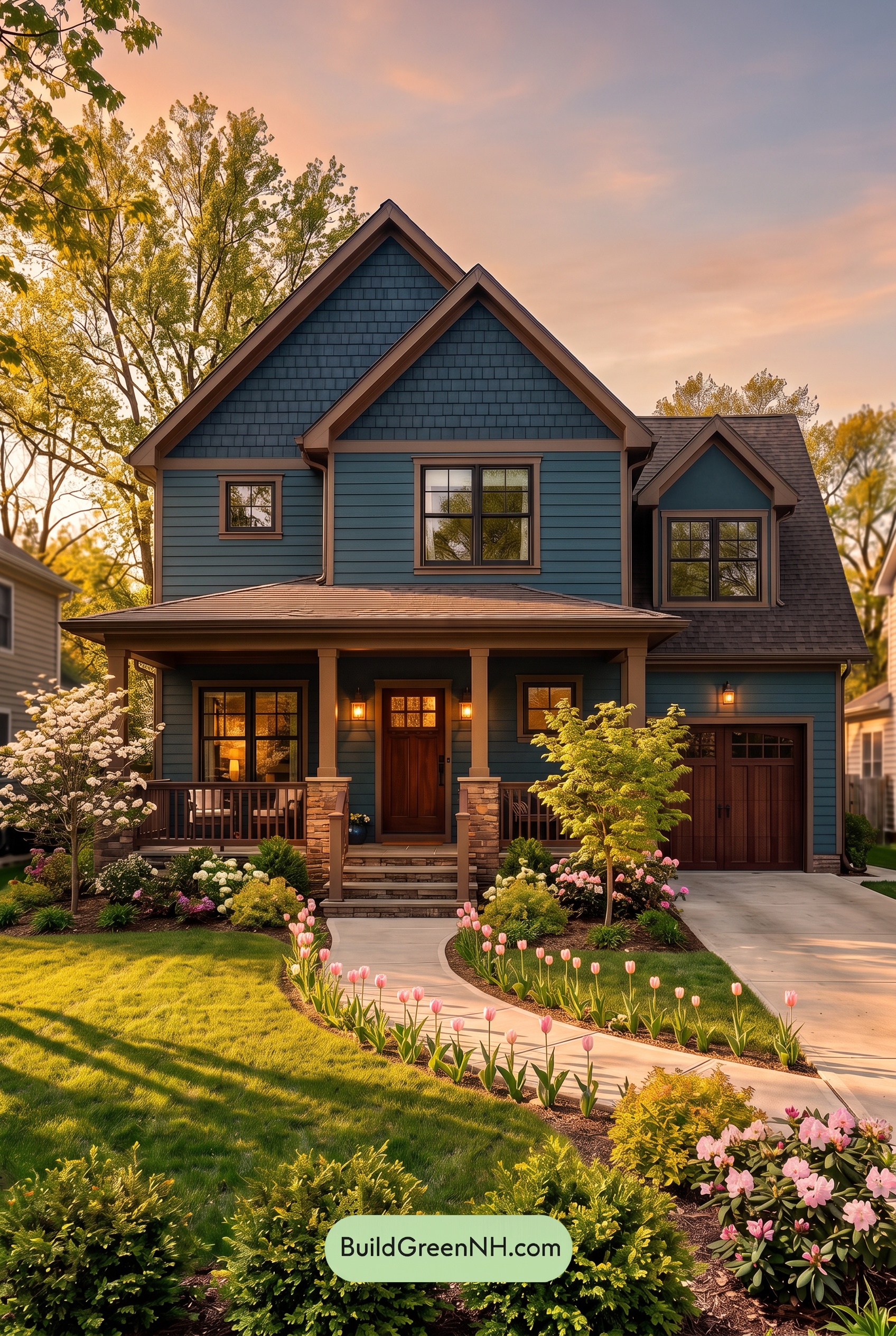 Dark Navy Blue House Exterior Color Scheme: Sable Blue Reverie - Golden Hour
