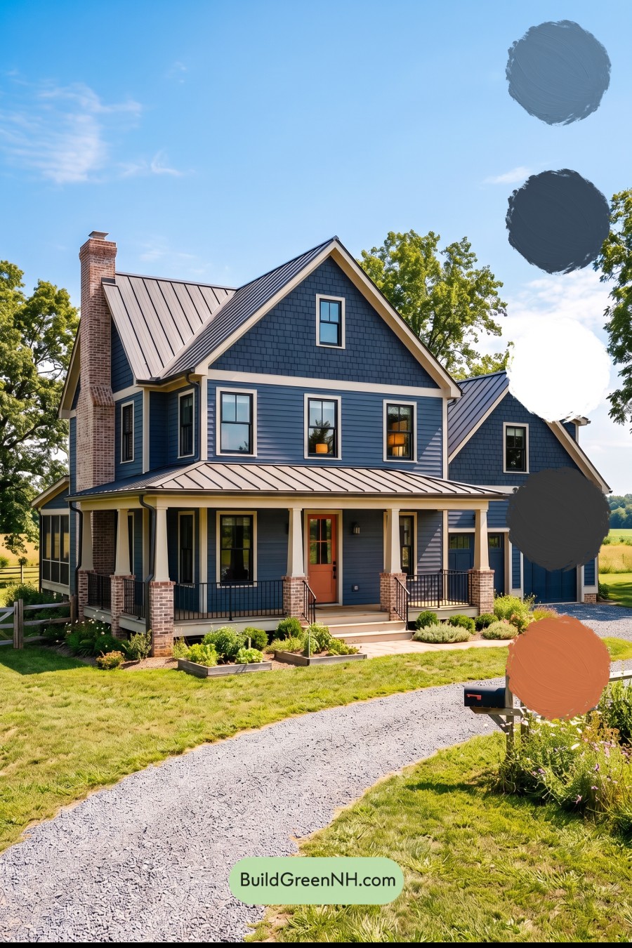 Dark Navy Blue House Exterior Color Scheme: Saffron Roofline