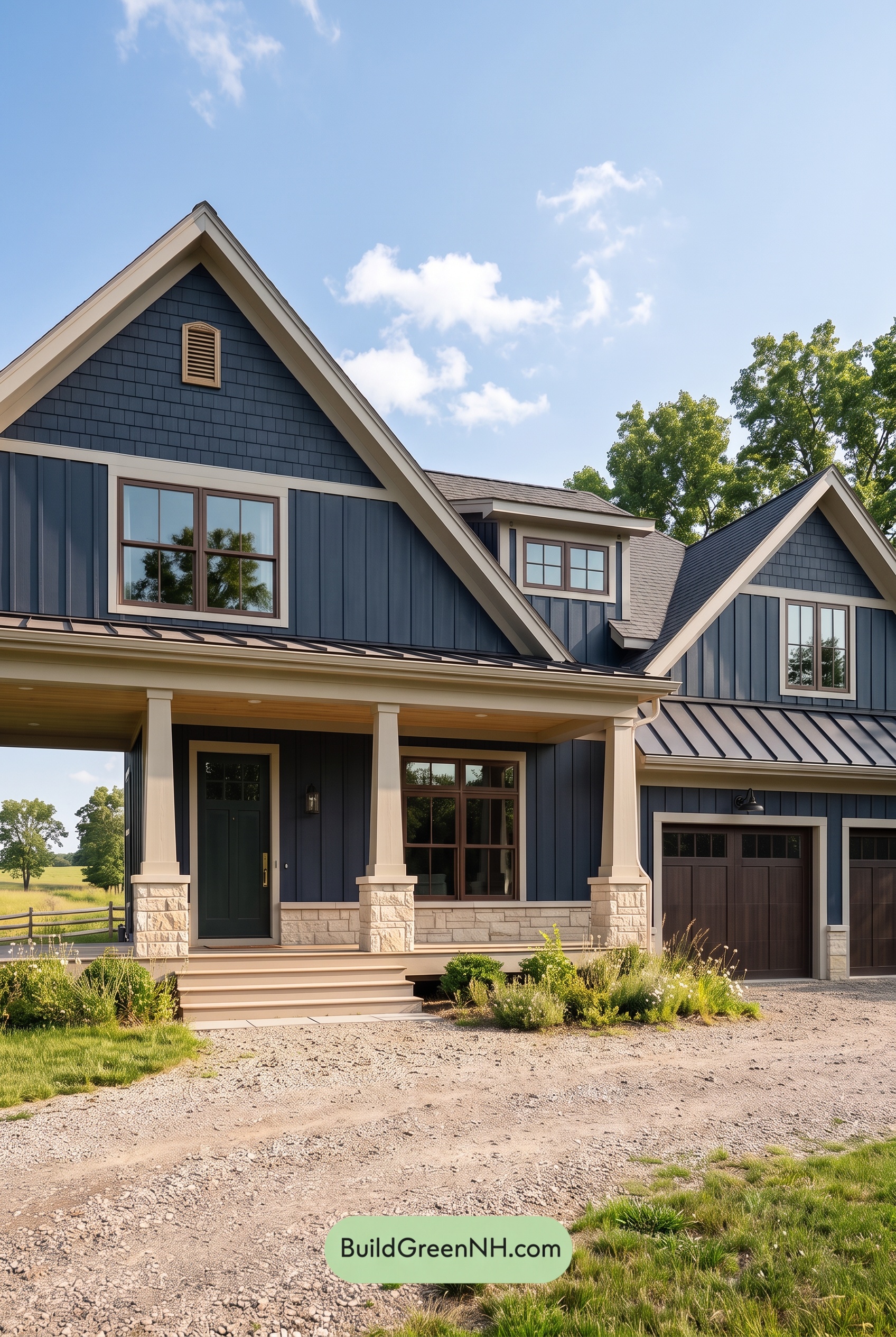 Dark Navy Blue House Exterior Color Scheme: Storm Navy Brassfield