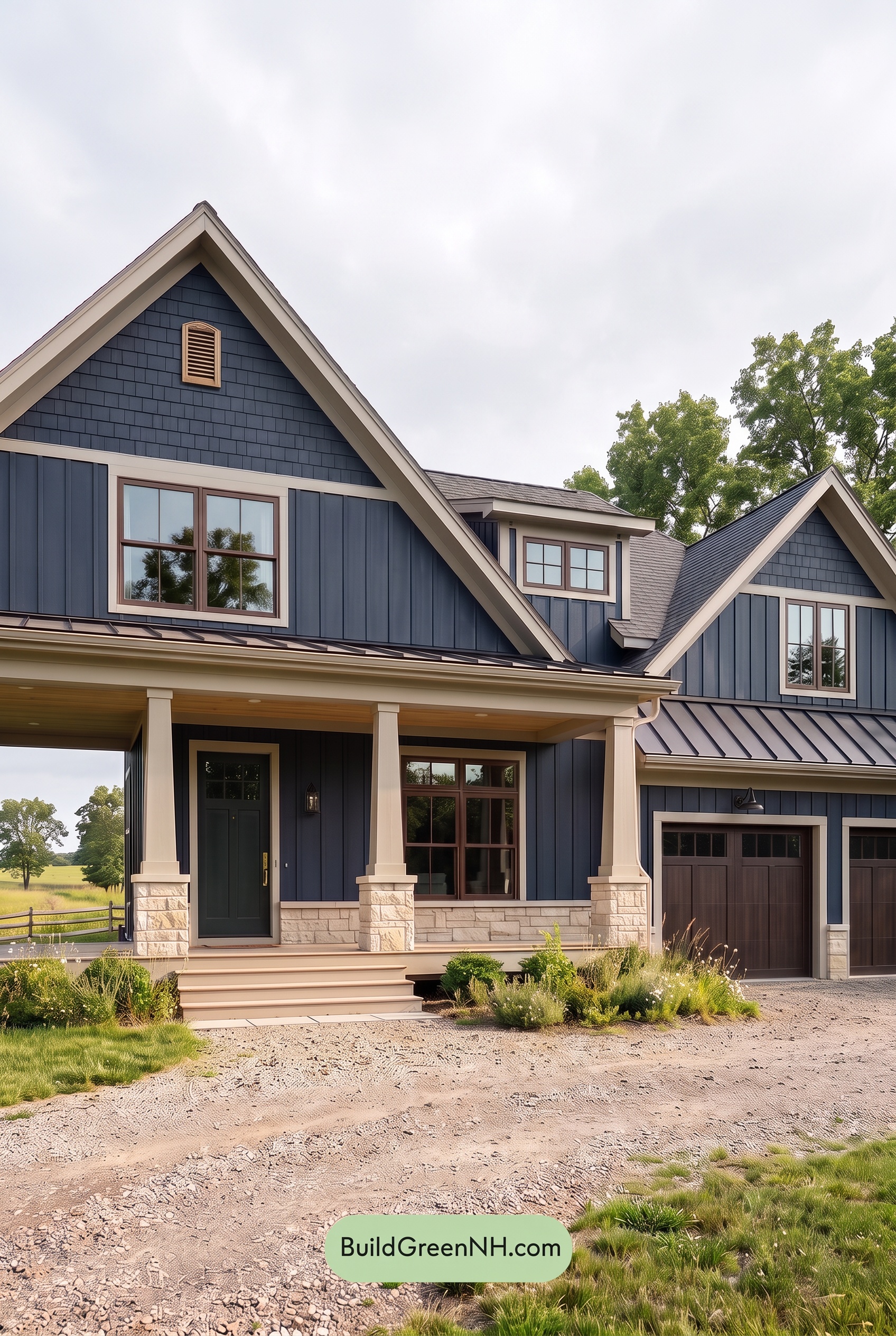 Dark Navy Blue House Exterior Color Scheme: Storm Navy Brassfield - Overcast