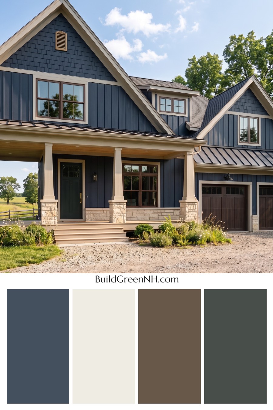 Dark Navy Blue House Exterior Color Scheme: Storm Navy Brassfield
