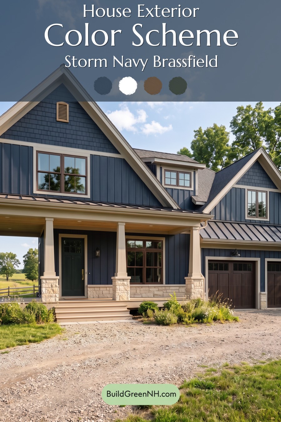 Dark Navy Blue House Exterior Color Scheme: Storm Navy Brassfield