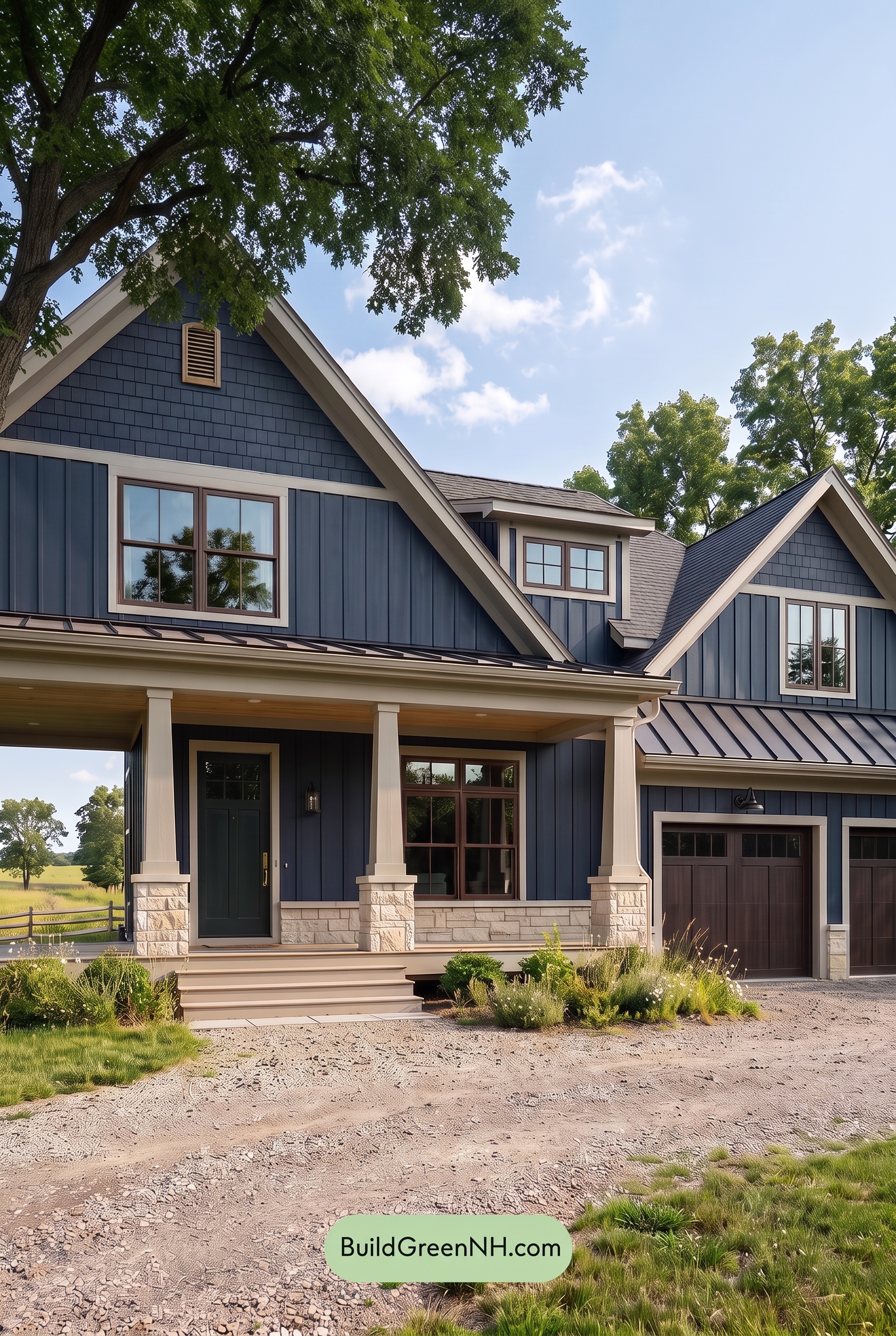 Dark Navy Blue House Exterior Color Scheme: Storm Navy Brassfield - Shade