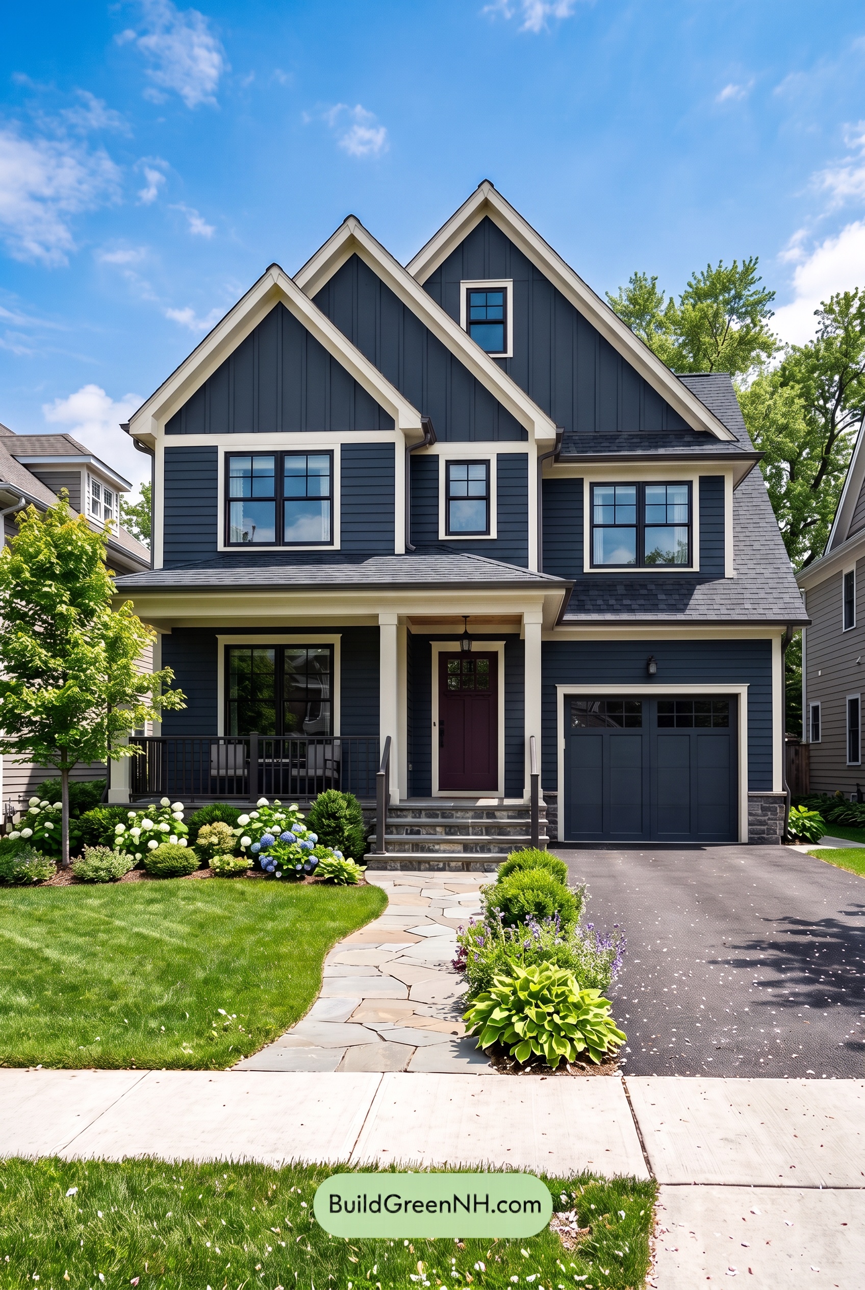 Dark Navy Blue House Exterior Color Scheme: Tideglass Gable