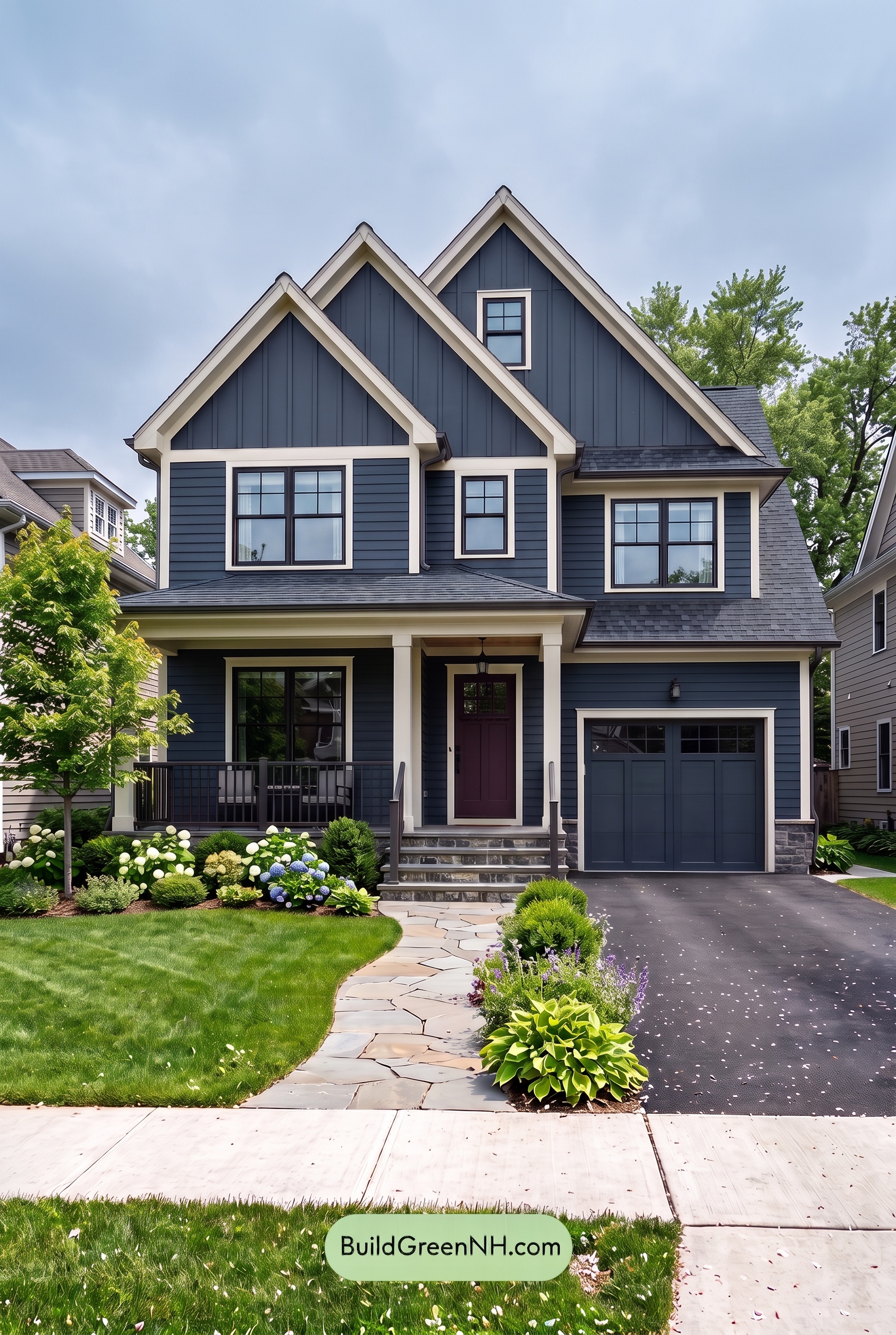 Dark Navy Blue House Exterior Color Scheme: Tideglass Gable - Overcast