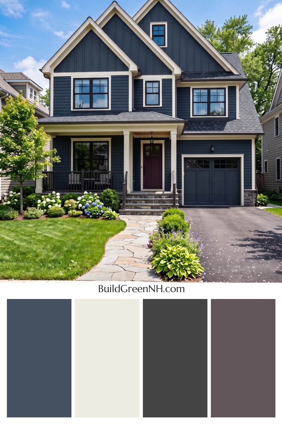 Dark Navy Blue House Exterior Color Scheme: Tideglass Gable