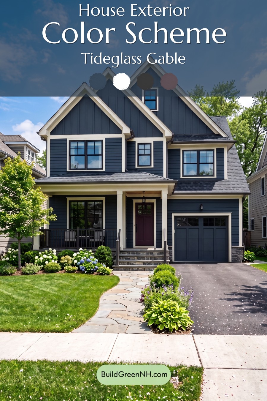 Dark Navy Blue House Exterior Color Scheme: Tideglass Gable