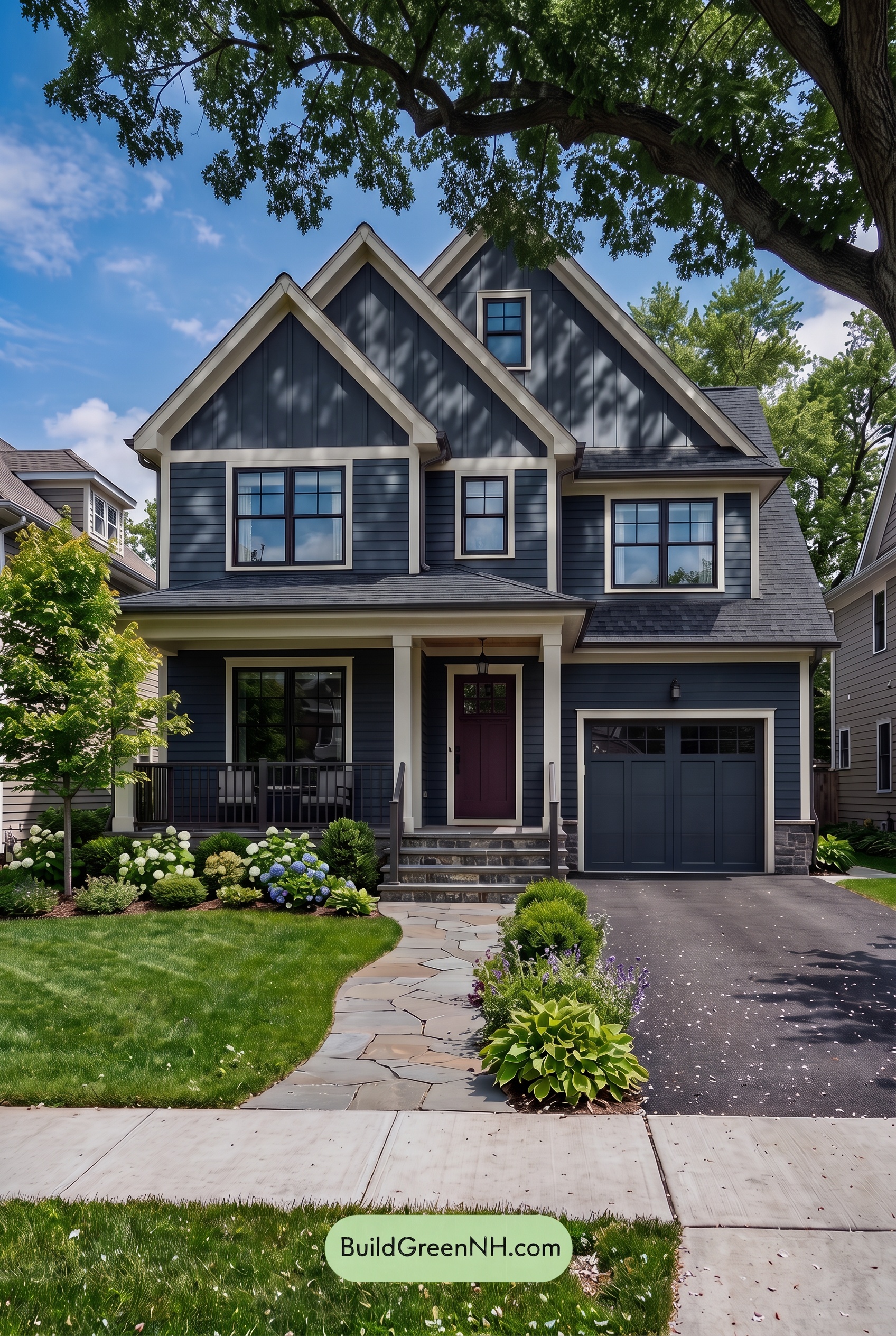 Dark Navy Blue House Exterior Color Scheme: Tideglass Gable - Shade