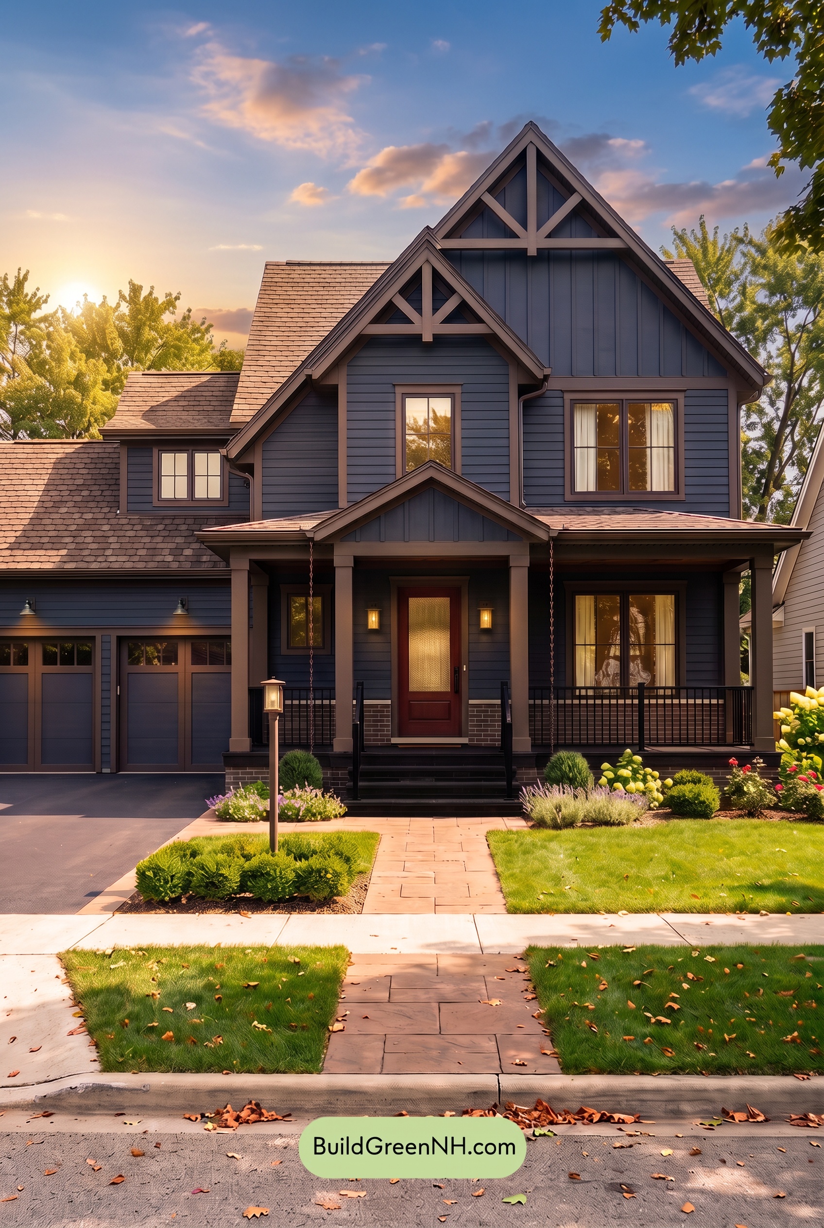 Dark Navy Blue House Exterior Color Scheme: Umber Blue Stillness - Golden Hour