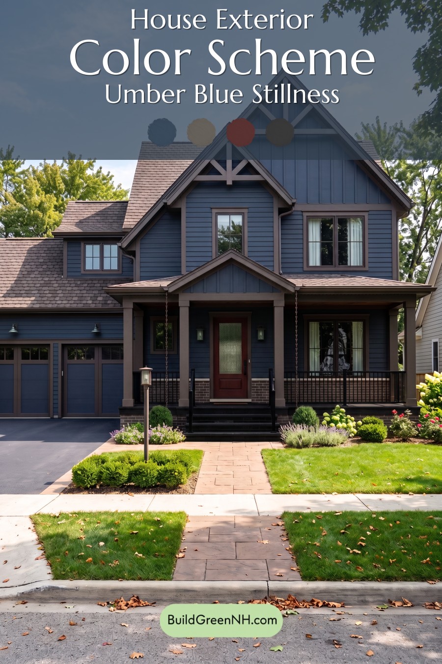 Dark Navy Blue House Exterior Color Scheme: Umber Blue Stillness