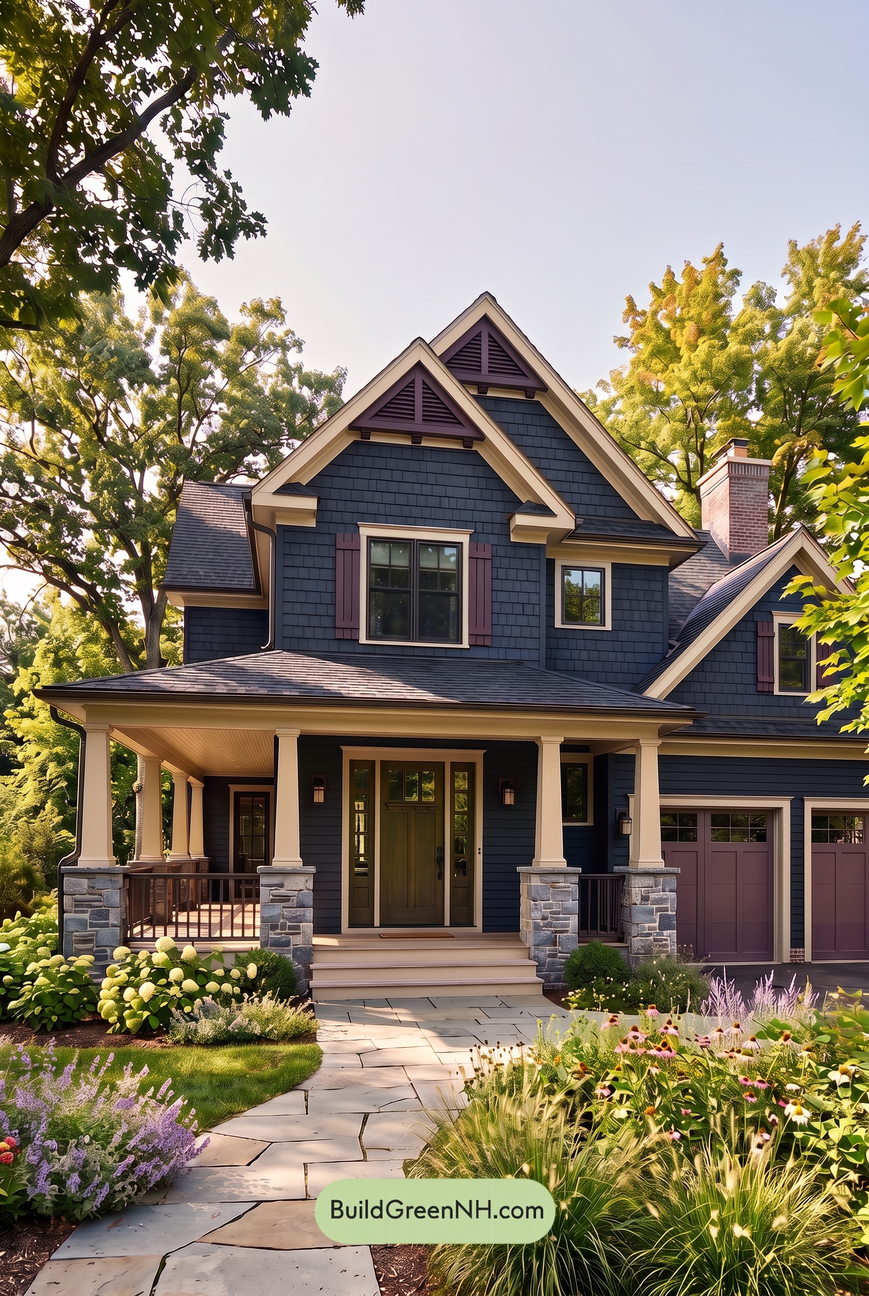 Dark Navy Blue House Exterior Color Scheme: Velvet Harbor - Golden Hour