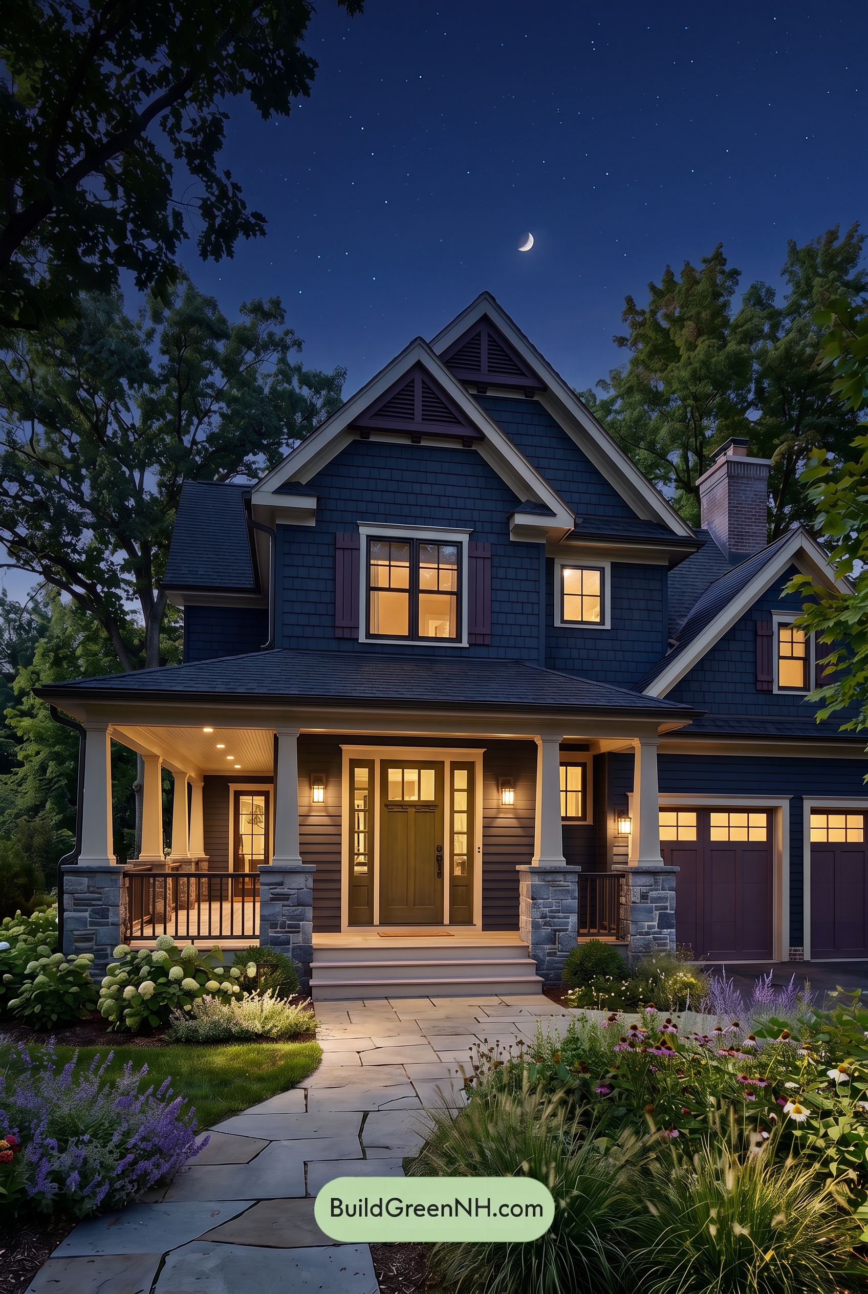 Dark Navy Blue House Exterior Color Scheme: Velvet Harbor - Nighttime