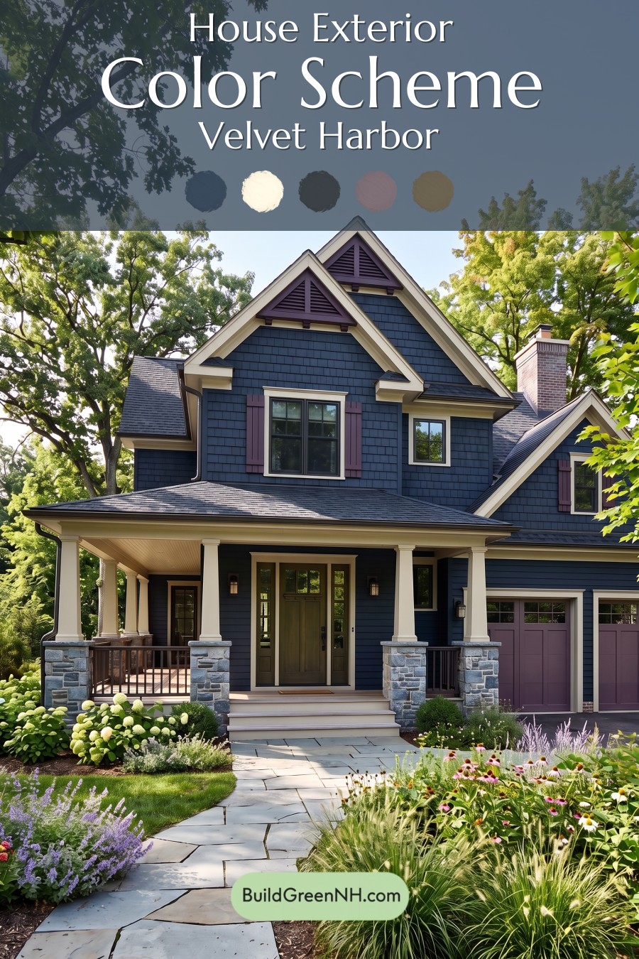 Dark Navy Blue House Exterior Color Scheme: Velvet Harbor